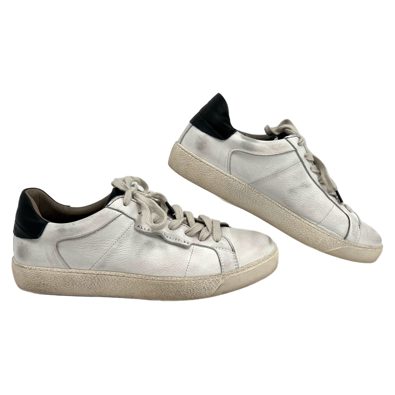 All Saints White Distressed Leather Sneakers