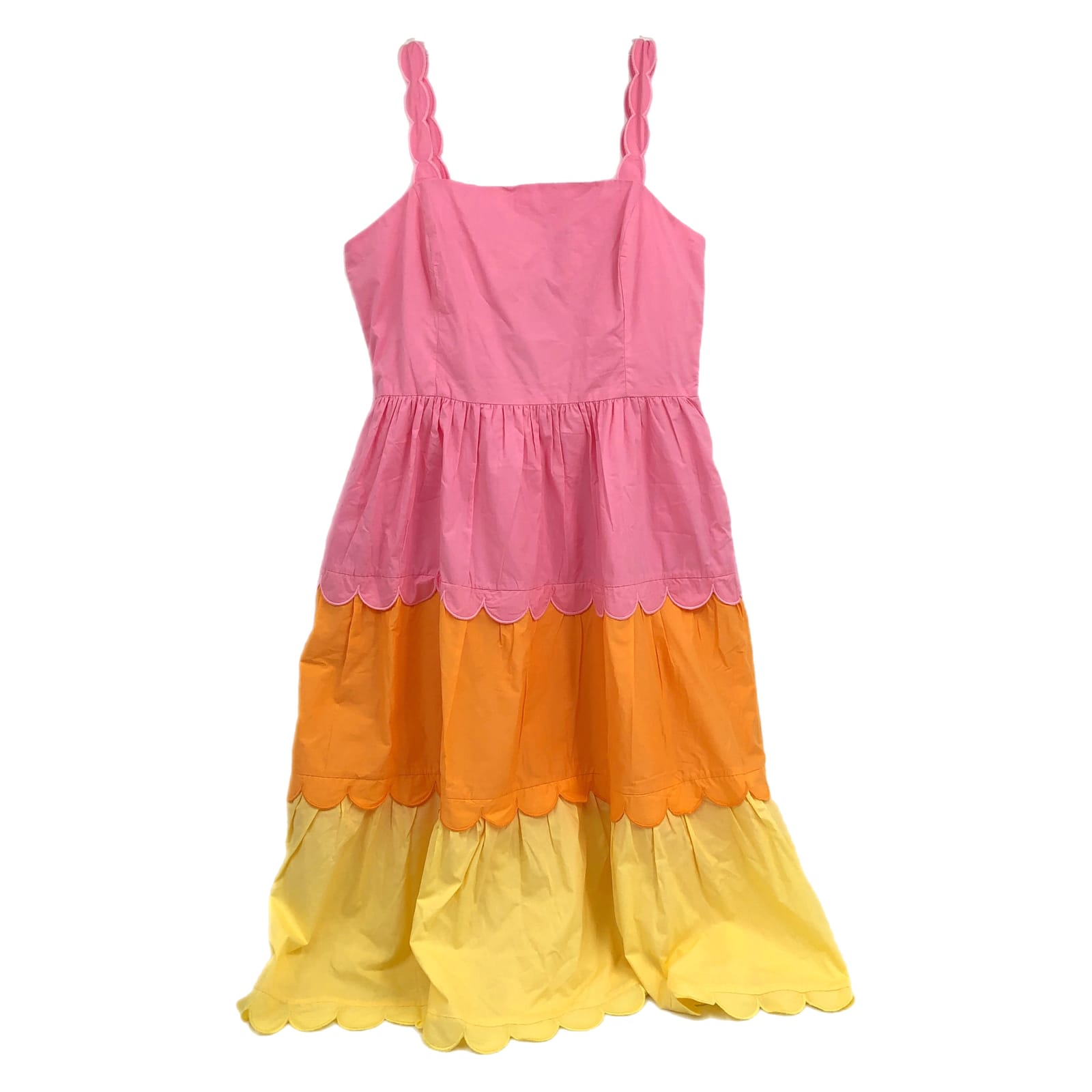 English Factory Pink Orange Yellow Scalloped Midi Dress