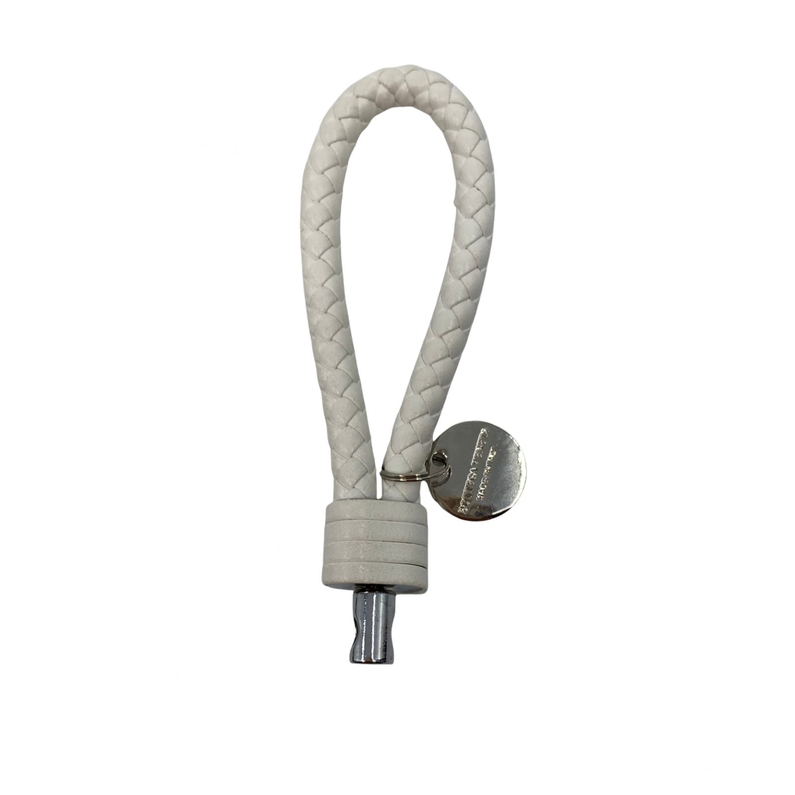 Bottega Veneta White Leather Woven Keyring