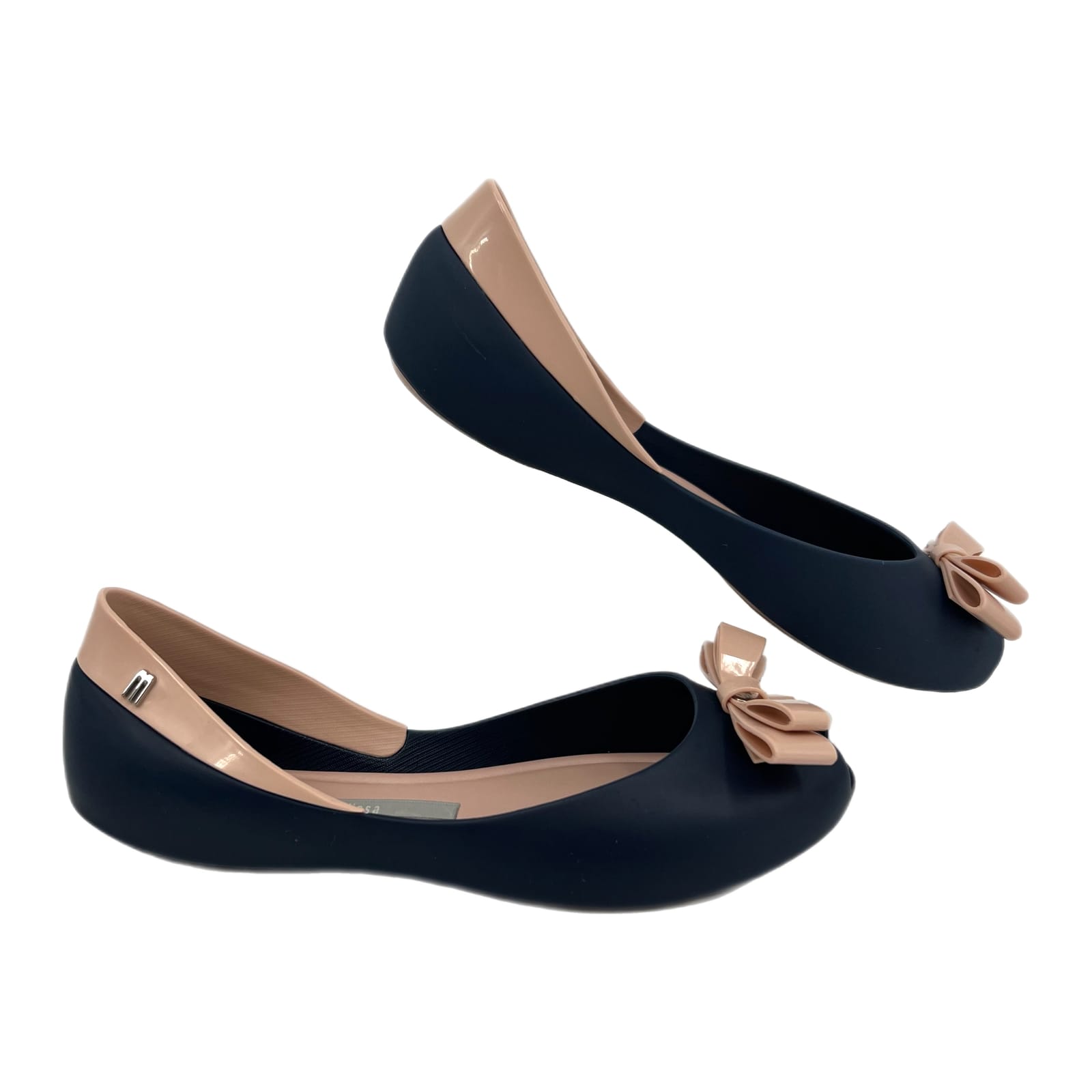 Melissa Blue Pink Bow Peep Toe Flats