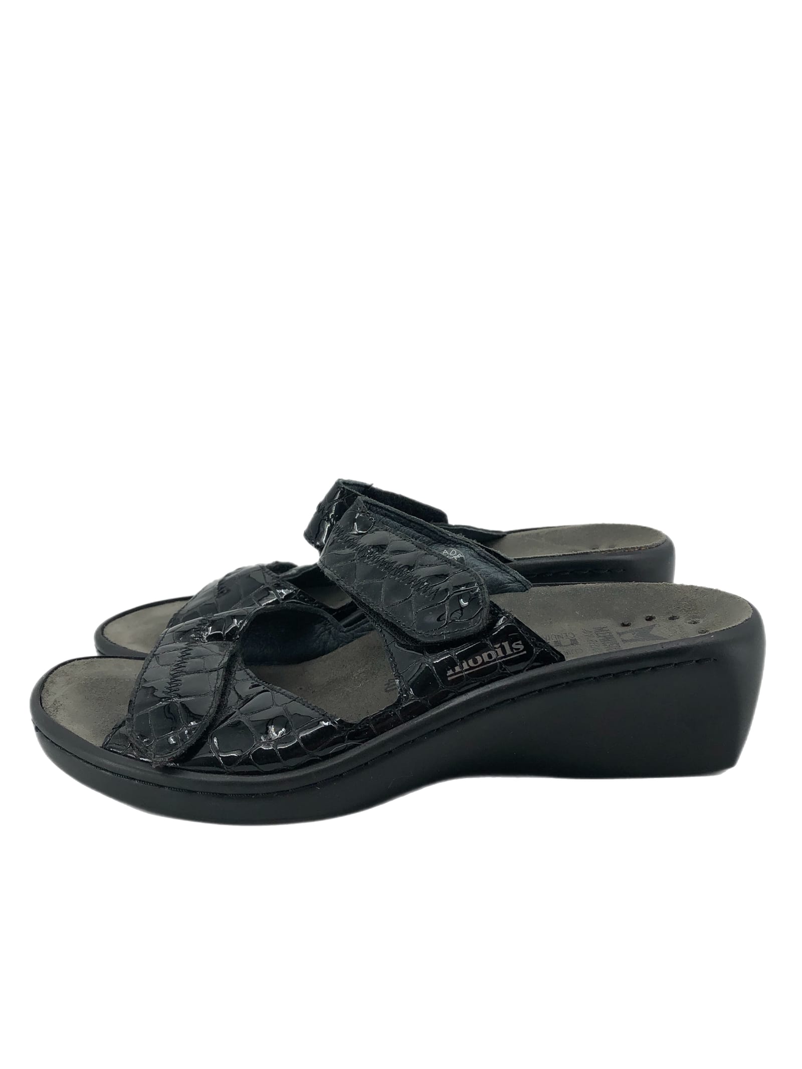 Mephisto Black Leather Adjustable Strap Sandal