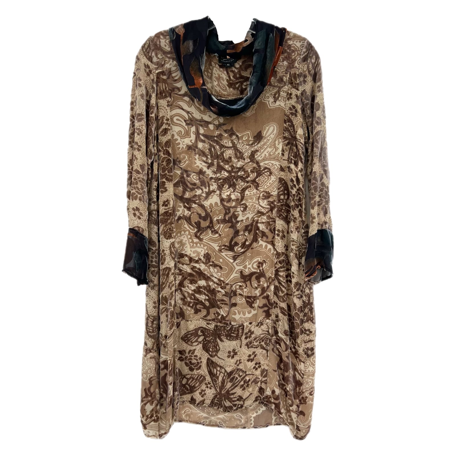 Citron Beige Blue Sheer Velvet Cowl Neck Tunic