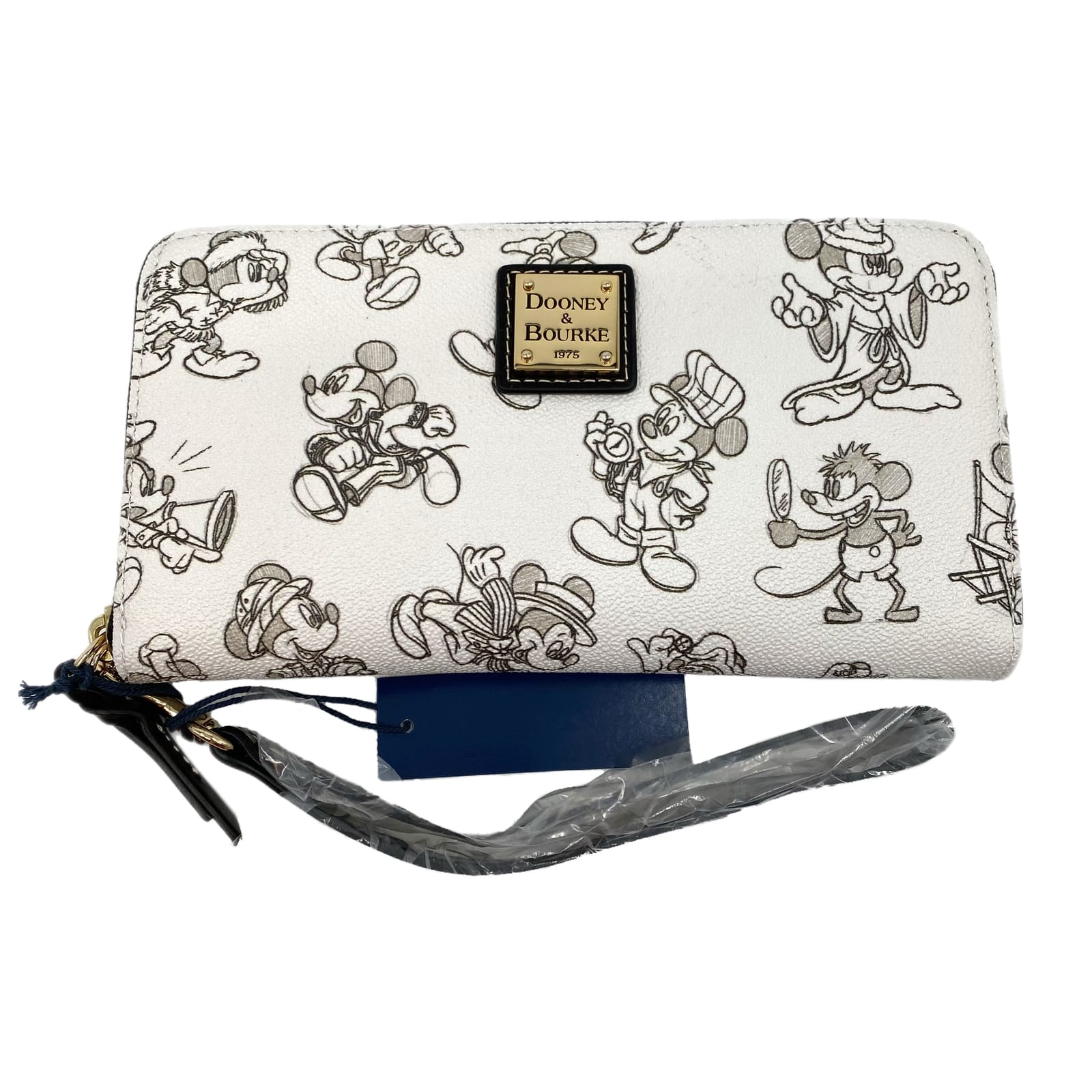 Dooney & Bourke White Black Disney Mickey Mouse Sketches Zip-Around Wallet