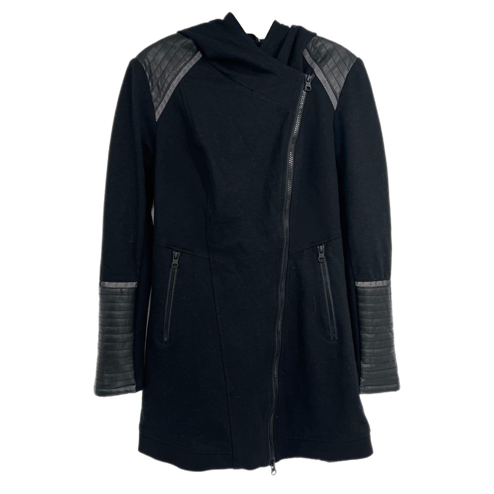 Blanc Noir Black Zip-Up Mid-Length Moto Jacket