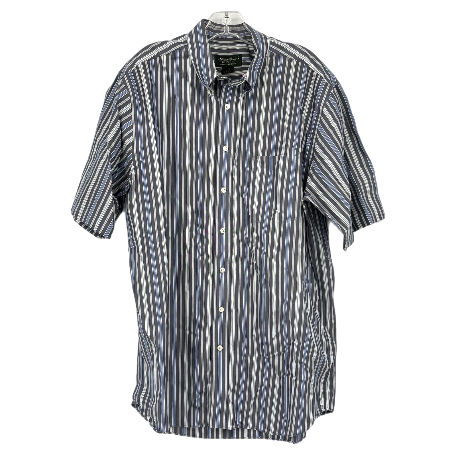 Eddie Bauer Blue Striped Cotton Short Sleeve Button-Up Shirt