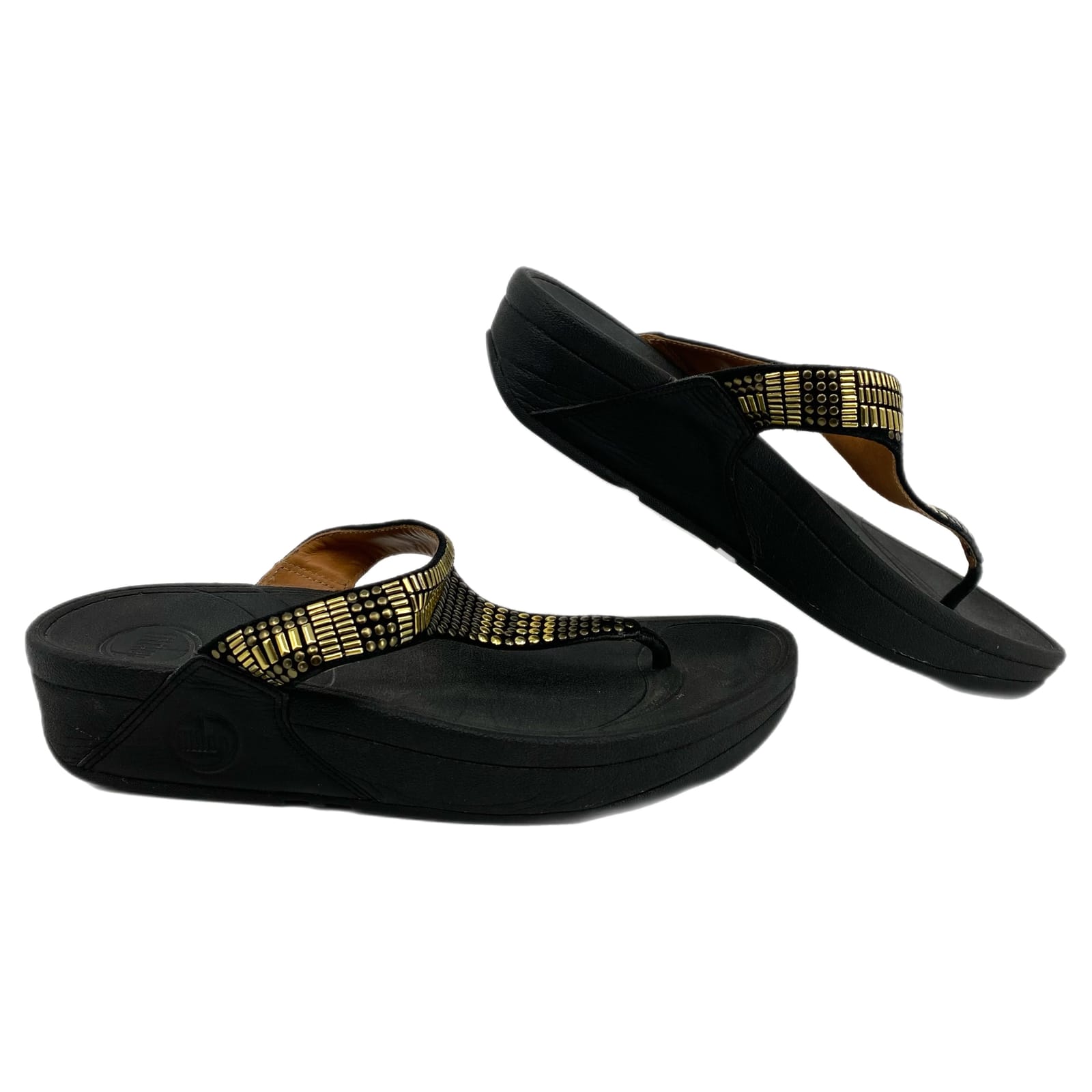 Fitflop Black Gold Studded Flip Flops