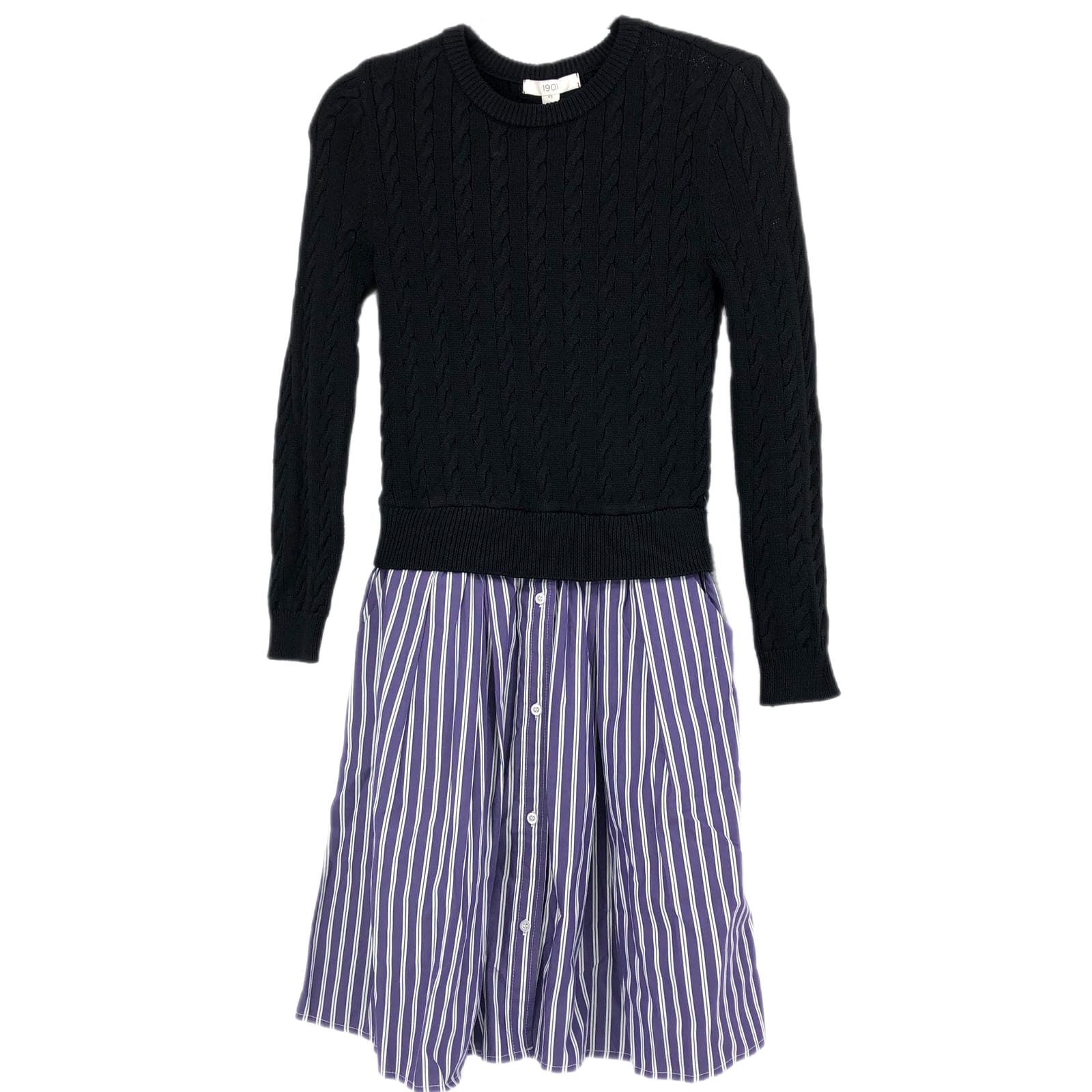 1901 Black and Purple Pullover Sweater Dress