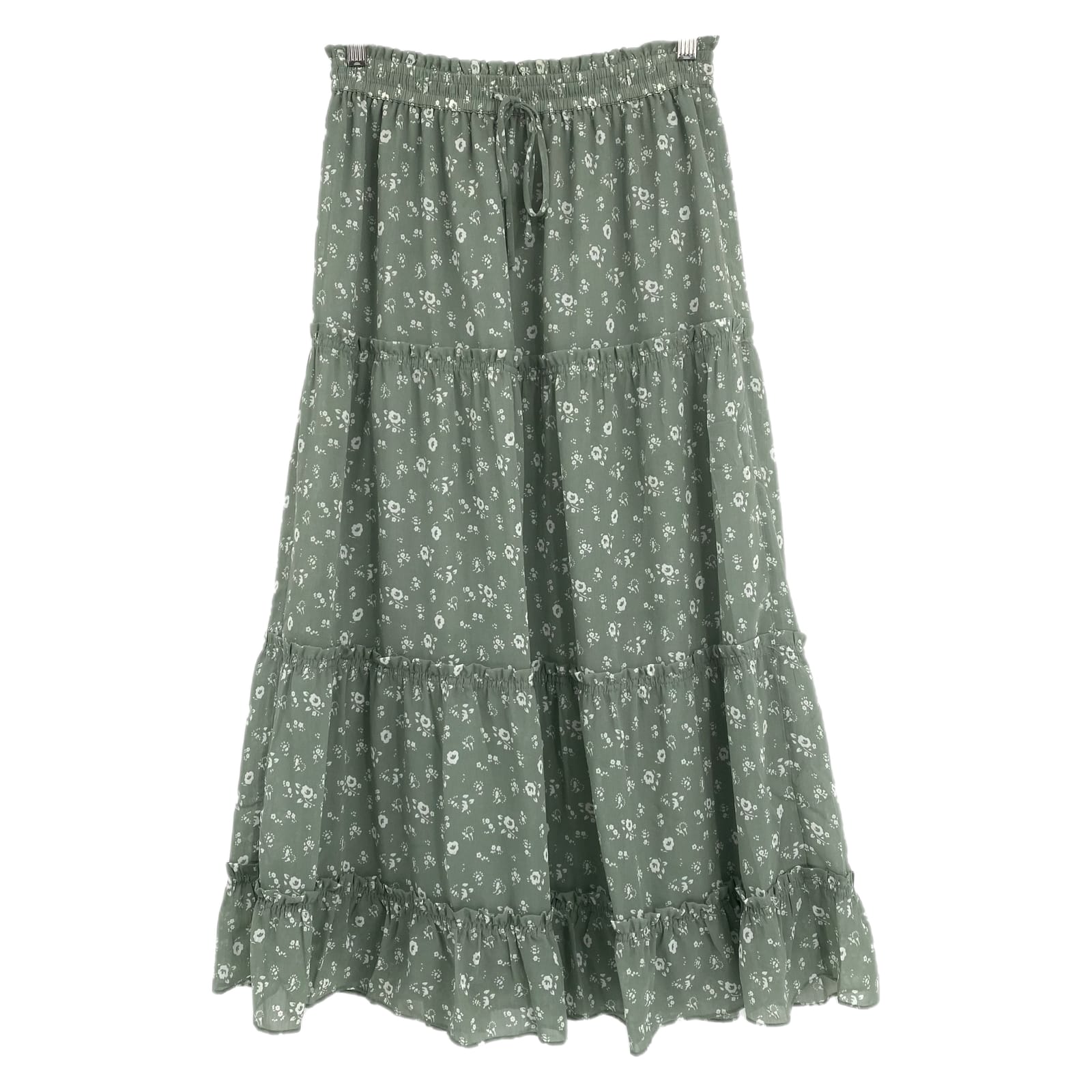 Madewell Green White Floral Tiered Maxi Skirt