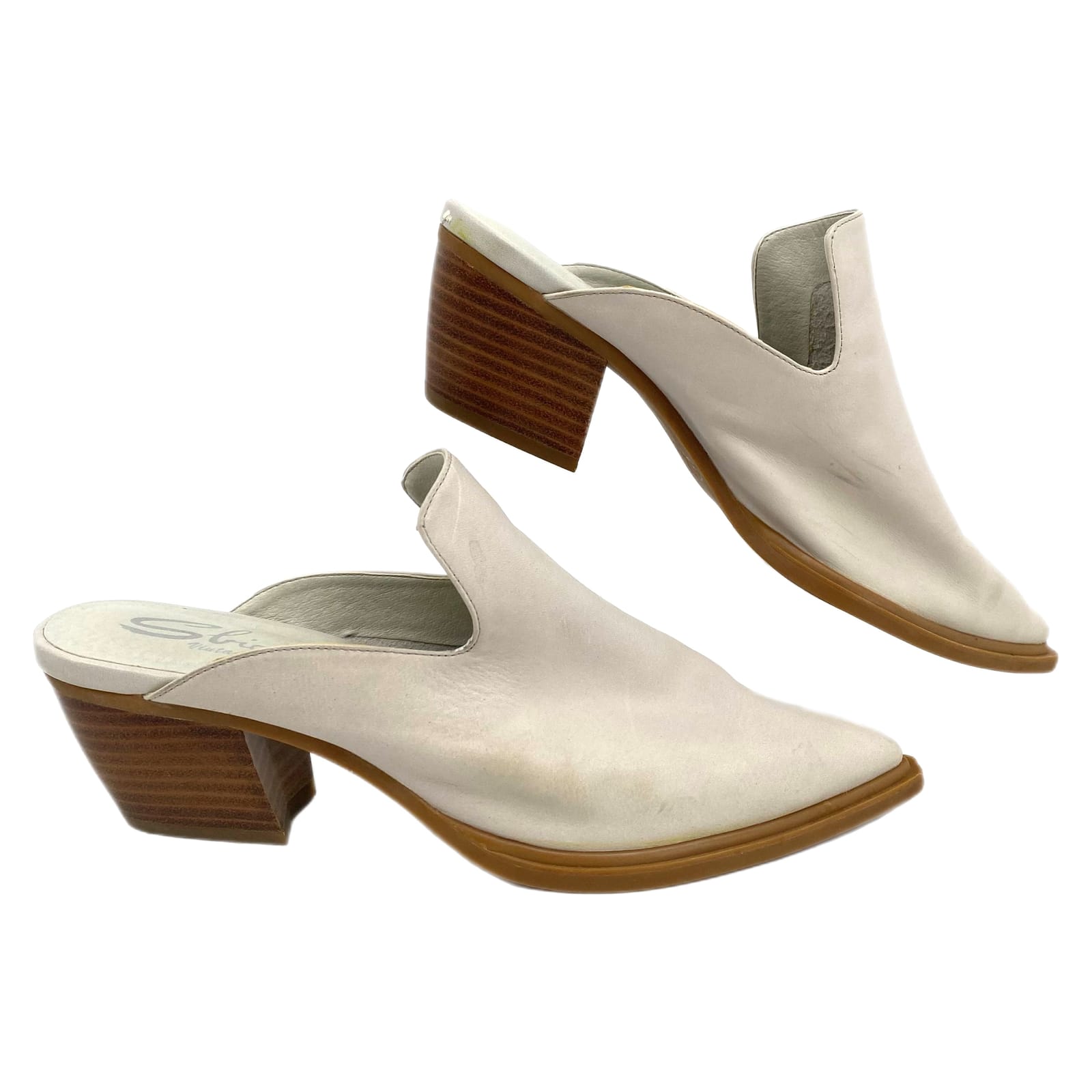 Sbicca Gray Leather Pointed Toe Heeled Mules