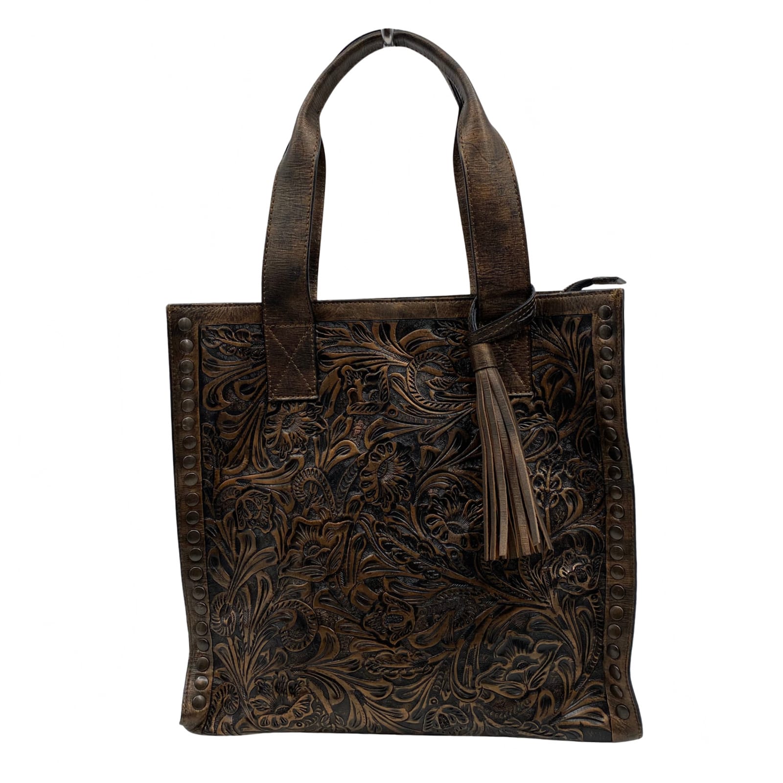 Alejandro Yeo Brown Leather Tasseled Tote Bag