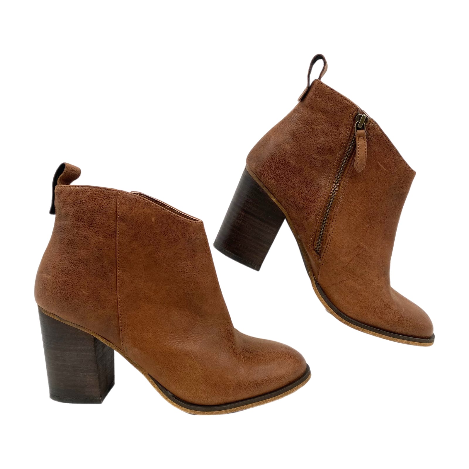 BP Brown Leather Heeled Ankle Booties