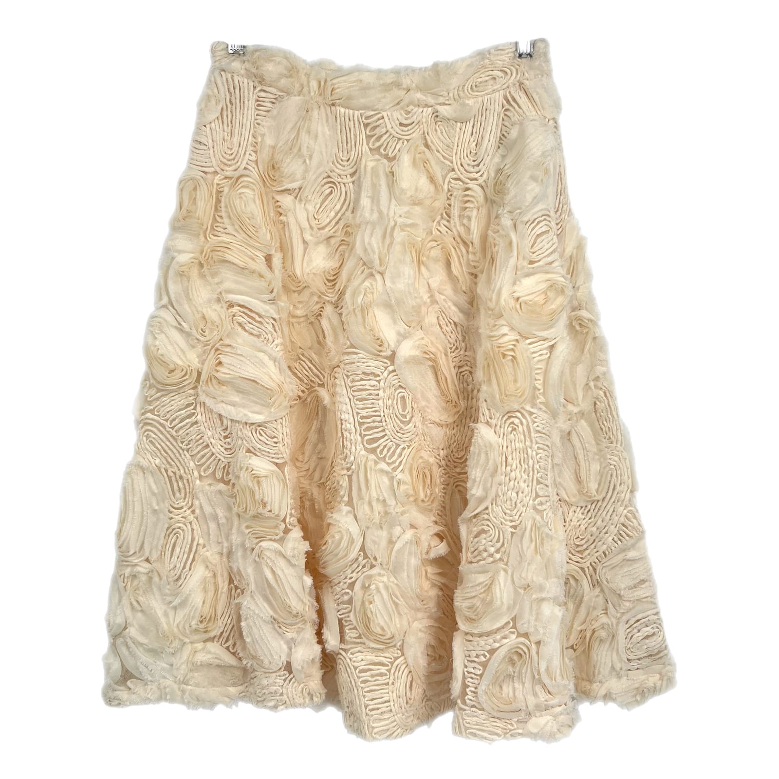 HD in Paris Cream Ruffle Floral A-Line Midi Skirt