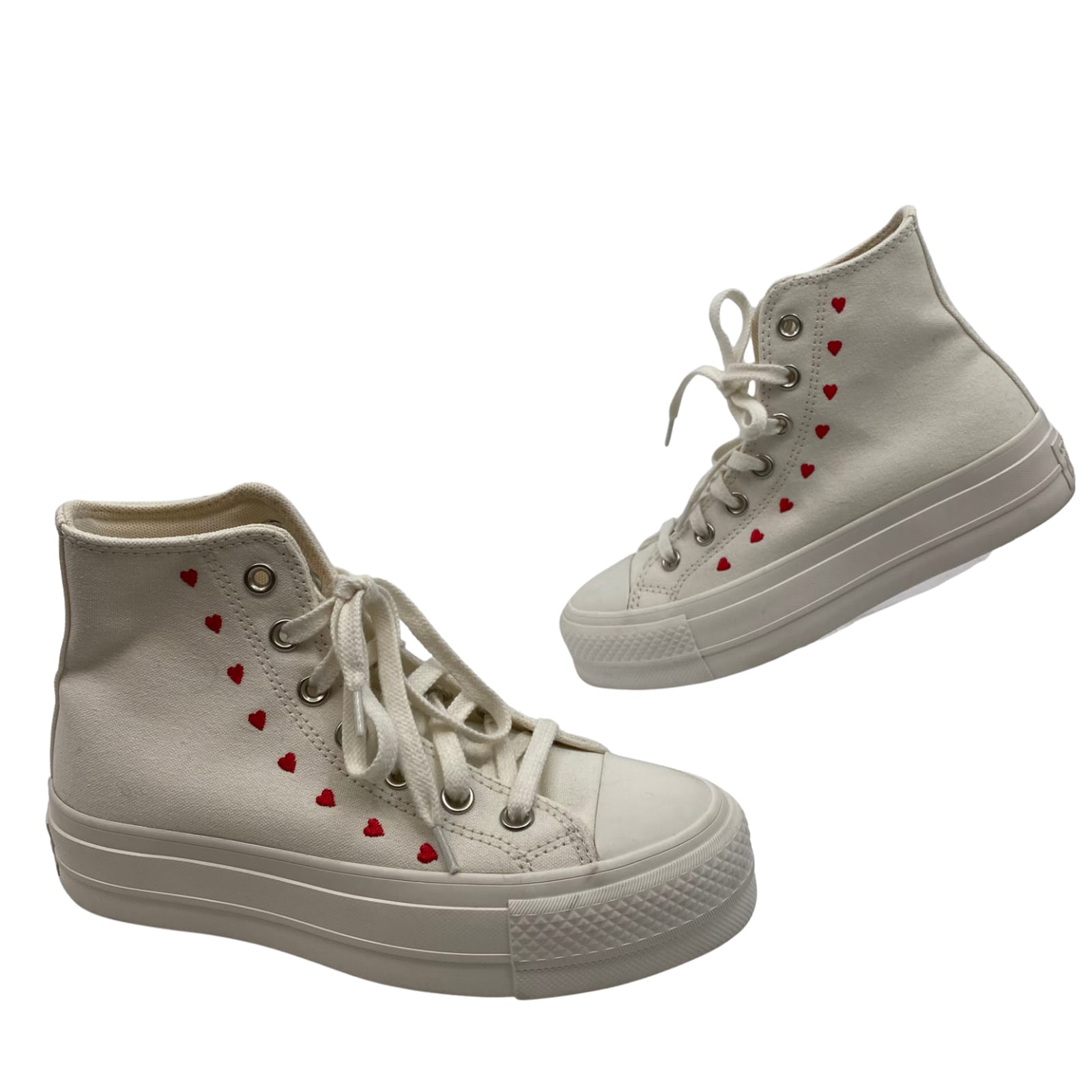 Converse White and Red Synthetic Platform Sneakers