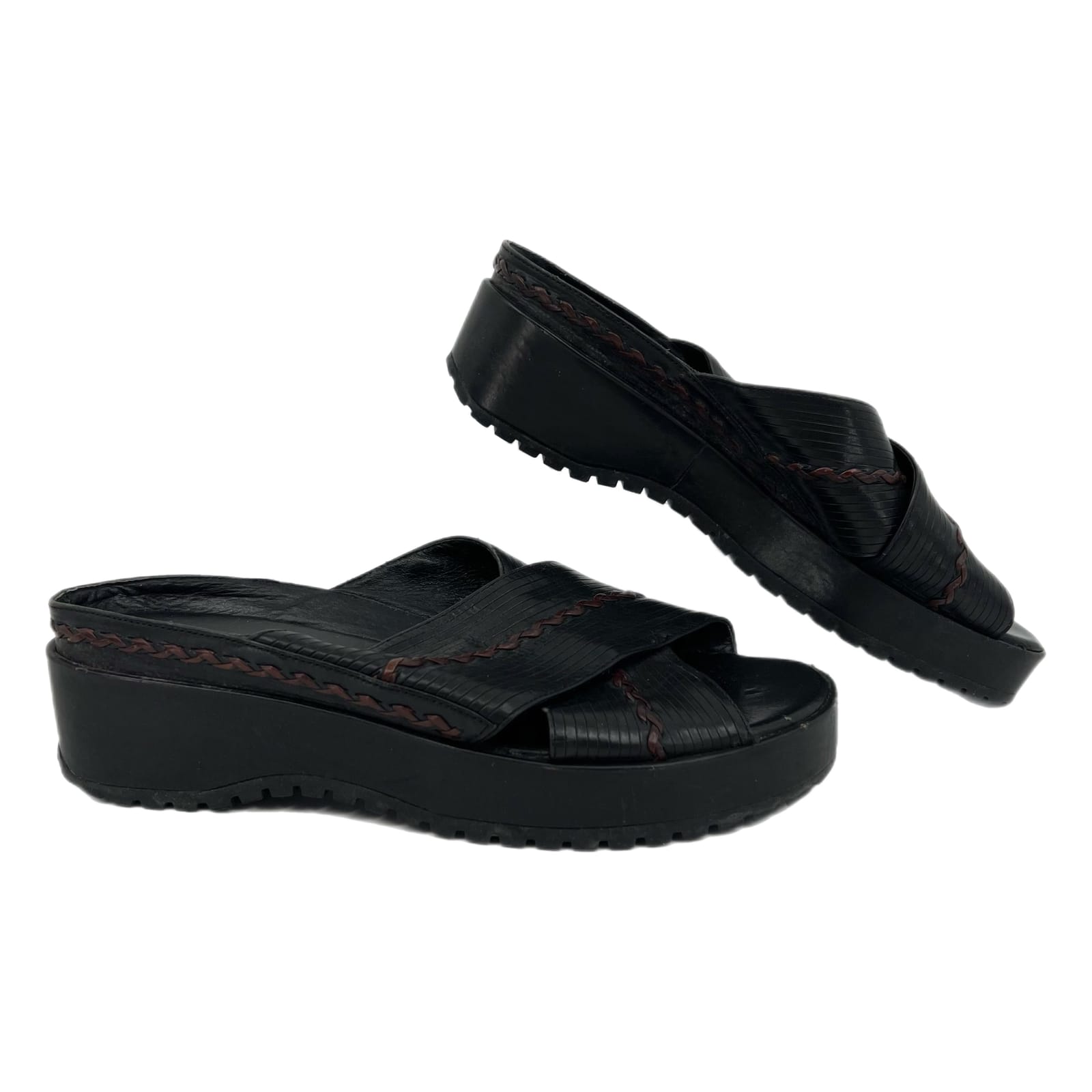 Cole Haan Black & Brown Braided Leather Sandals