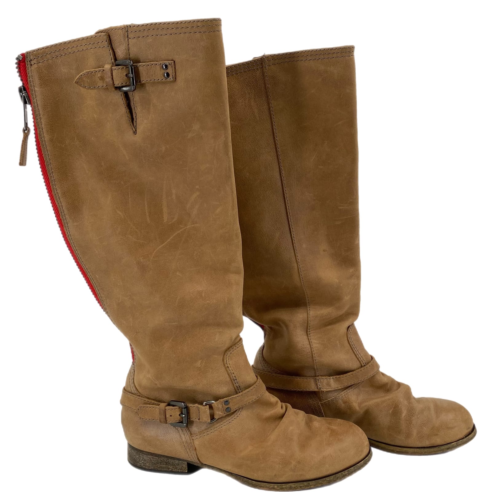 Steve Madden Tan Leather Round Toe Heeled Boots