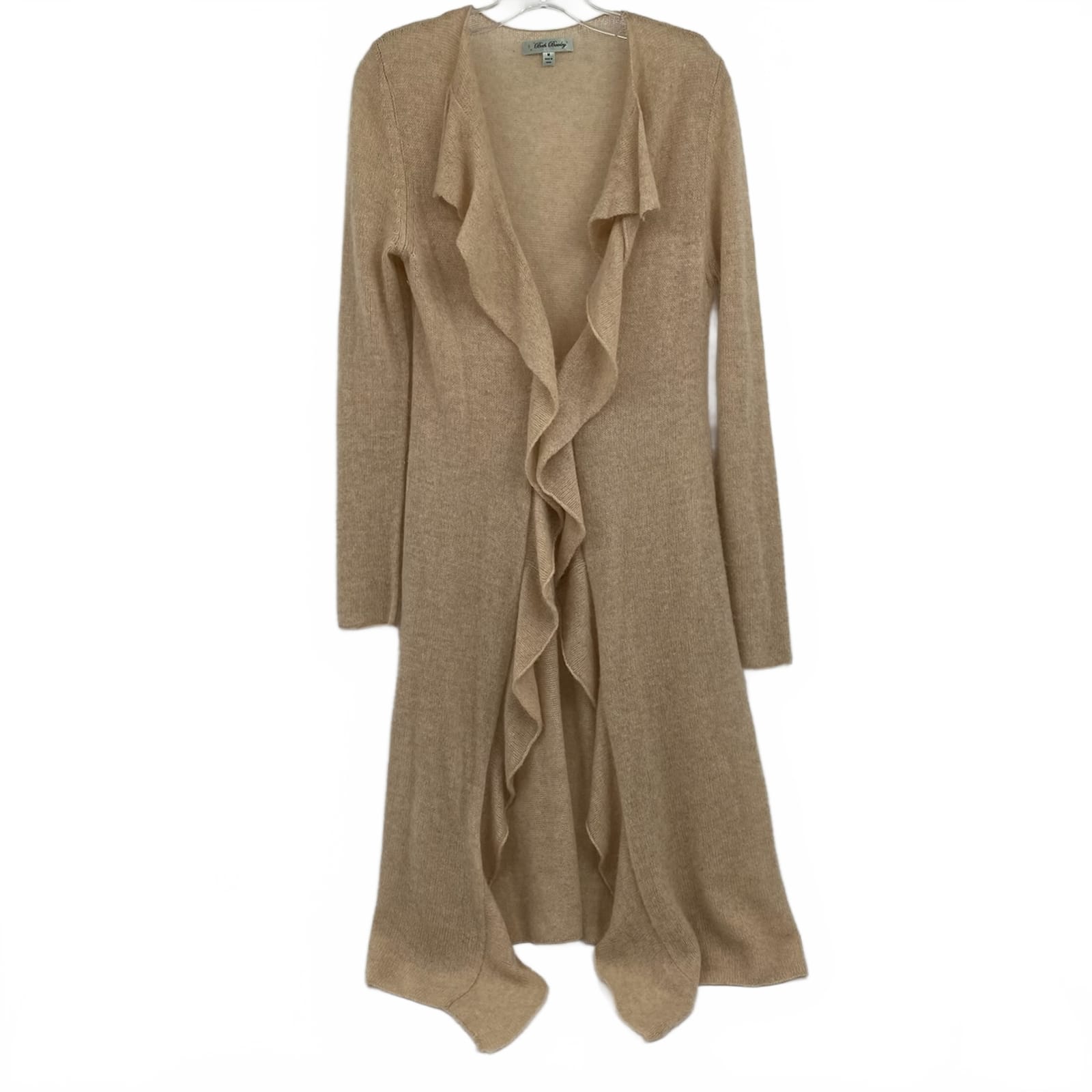 Beth Bowley Tan Ruffled Cashmere Long Cardigan