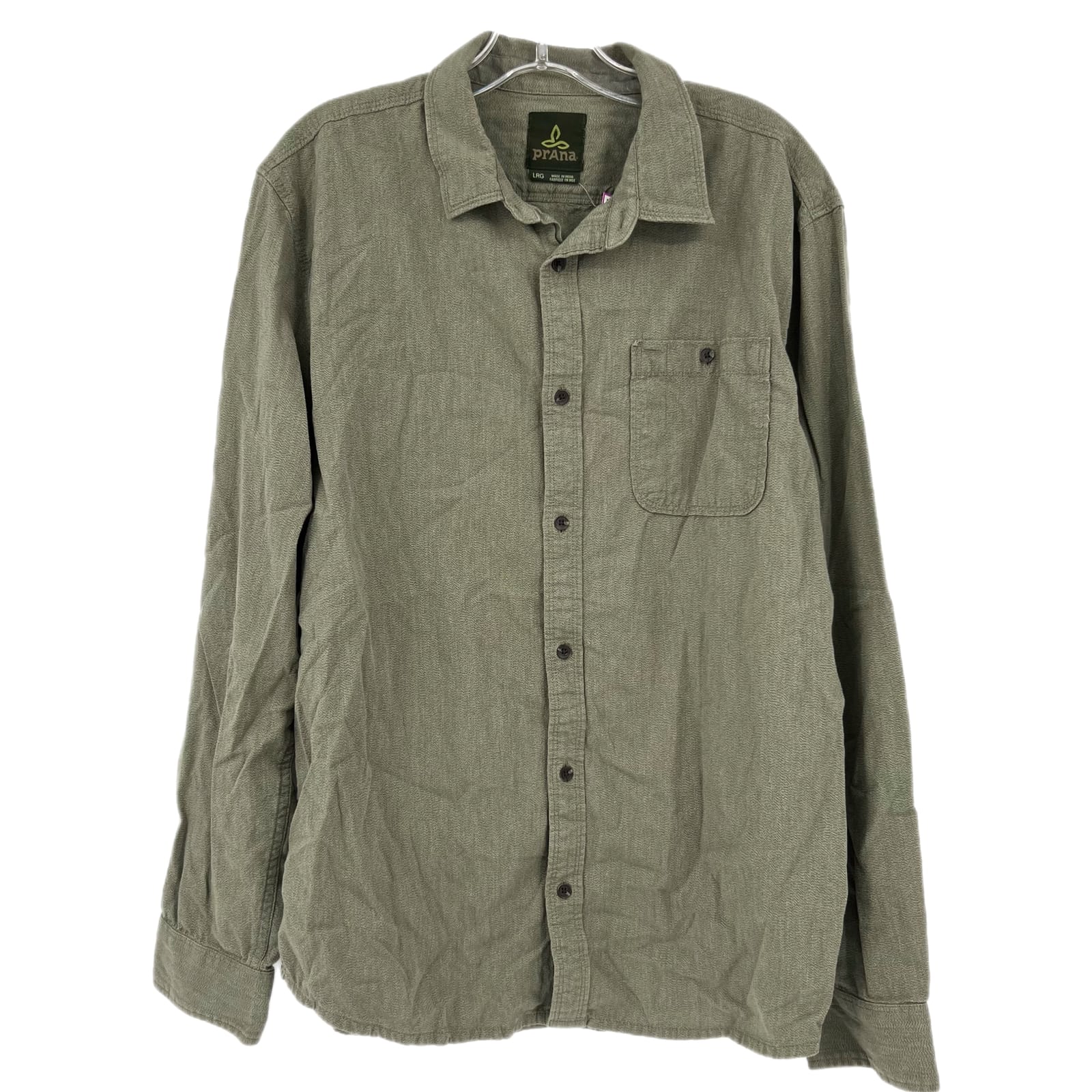 Prana Green Cotton Long Sleeve Button-Up Shirt