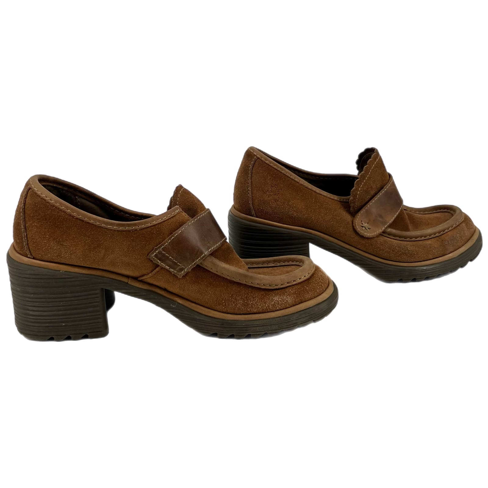 Fly London Tan Suede Block Heel Loafers