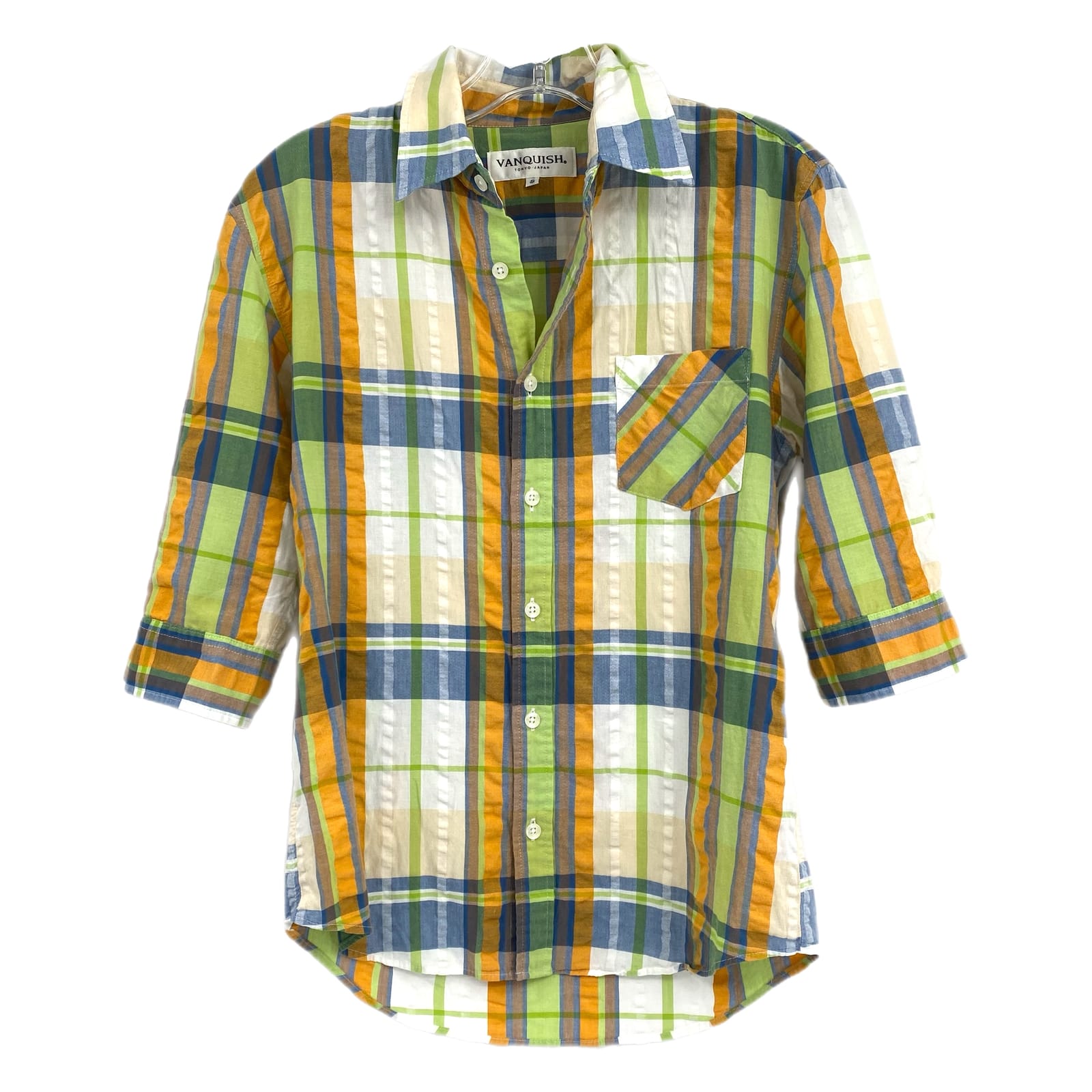 Vanquish Green Orange Plaid Button-Up Shirt