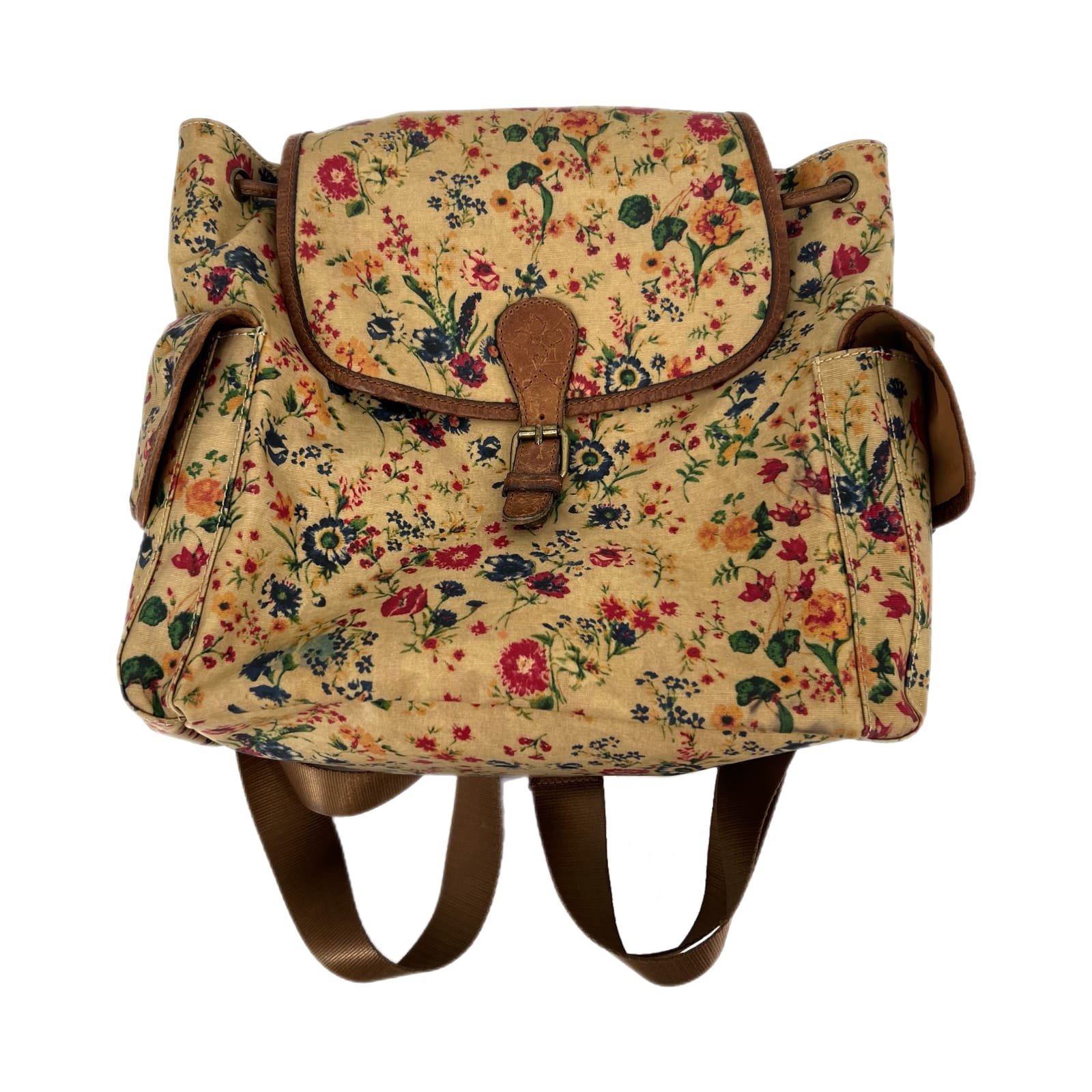 Patricia Nash Tan Floral Canvas & Leather Backpack