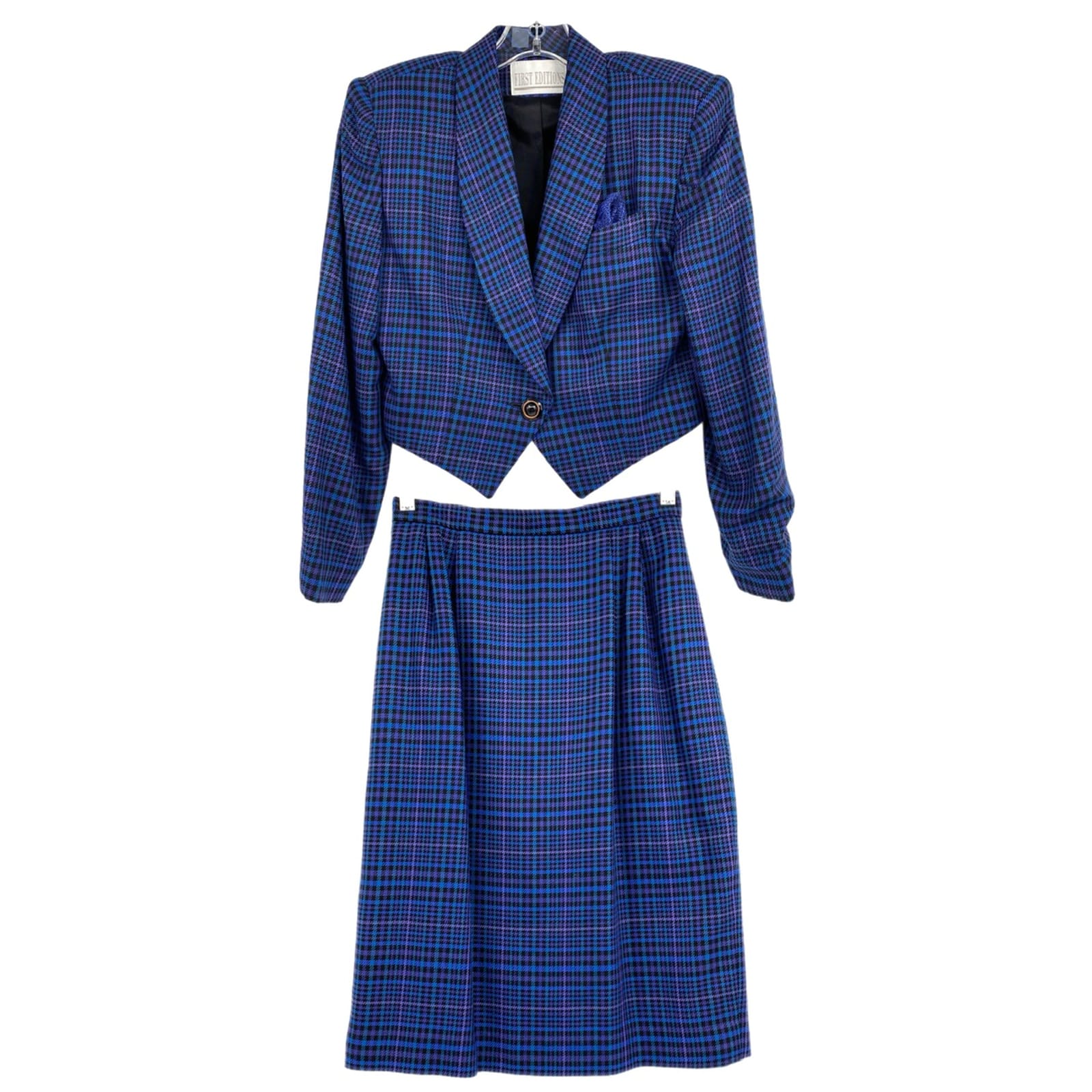 First Editions Blue Purple Houndstooth Blazer and Skirt Suit Set