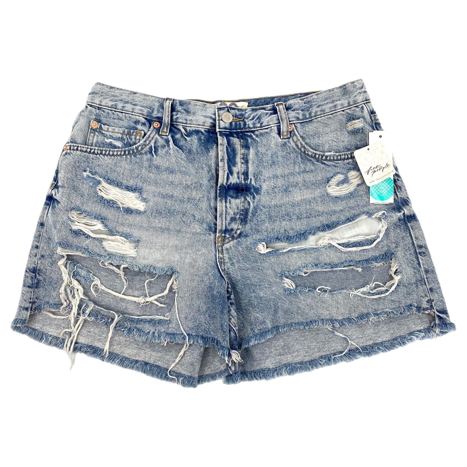 We The Free Blue Distressed Denim Jean Shorts