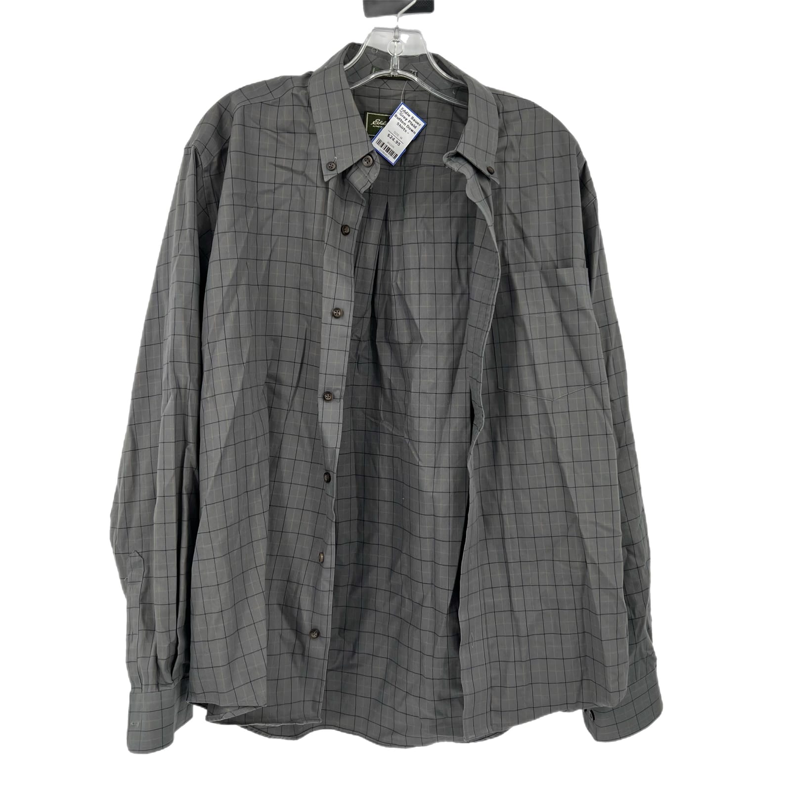 Eddie Bauer Gray Plaid Cotton Long Sleeve Button-Up Shirt