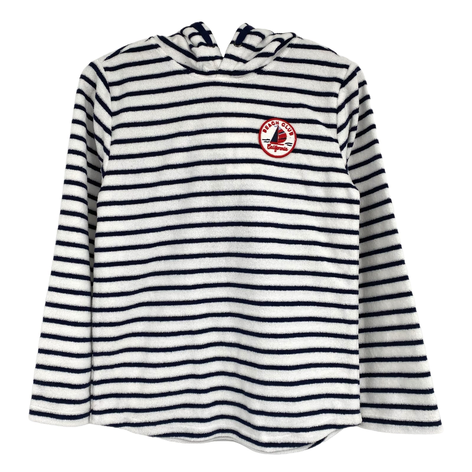 Janie and Jack White & Navy Striped Hooded Terry Cloth Long Sleeve Tee