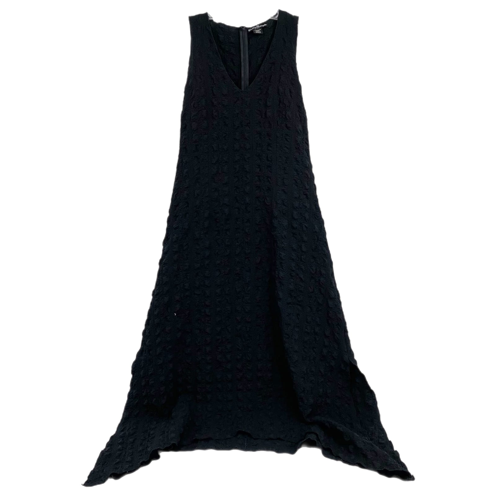 Courtney Washington Black Puckered Asymmetrical Hem Dress