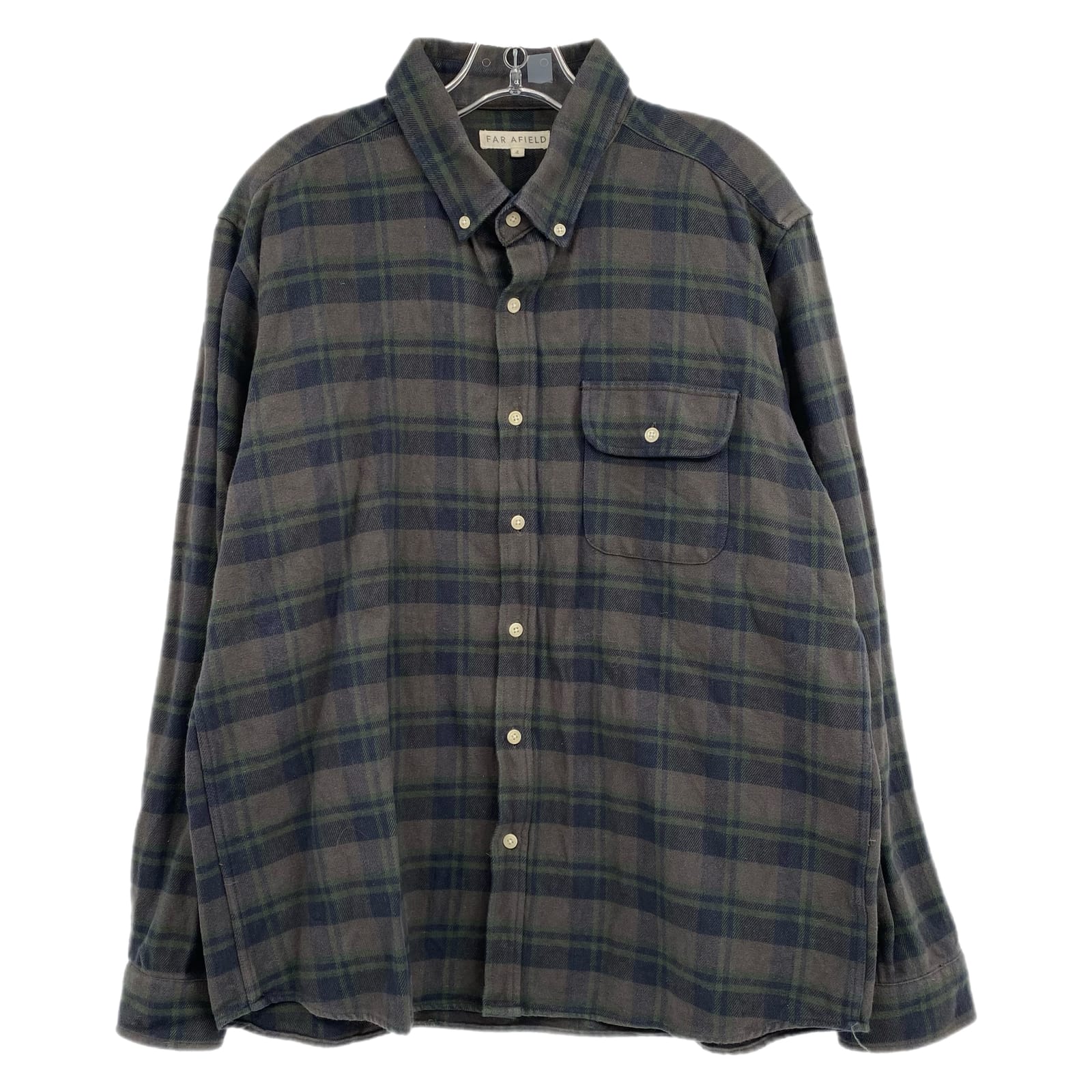 Far Afield Gray Green Plaid Flannel Button-Up Shirt