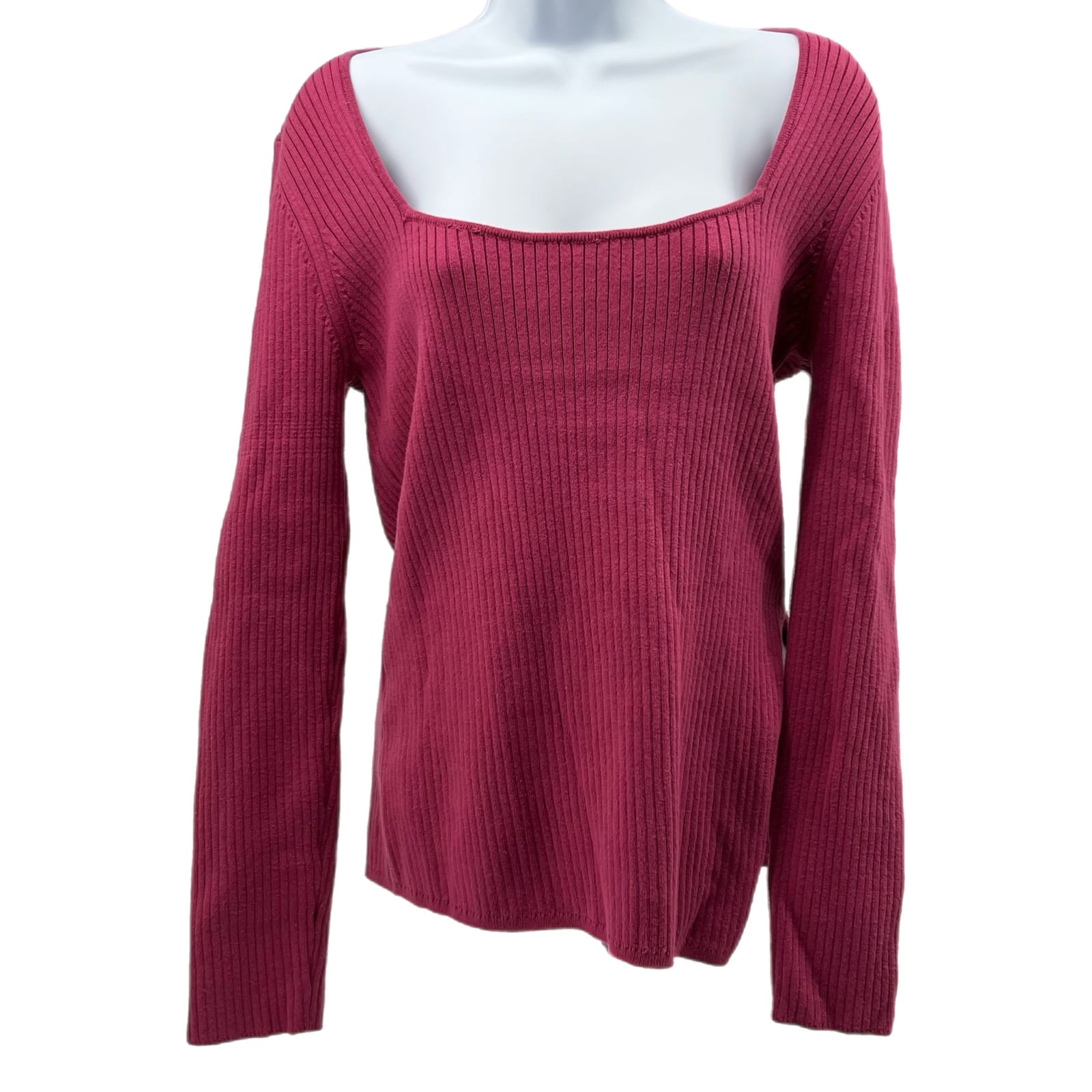Open Edit Purple Square Neck Long Sleeve Blouse