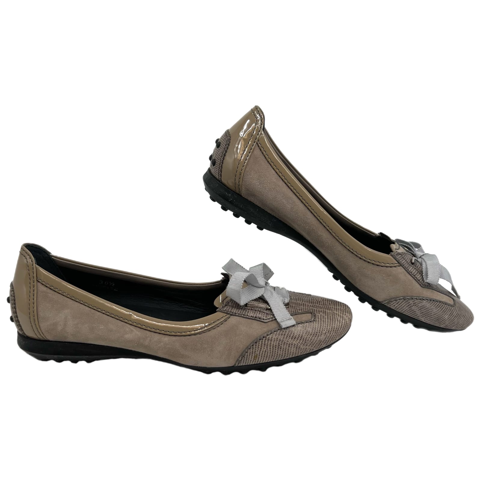 Tod's Tan Gray Bow Accent Flats