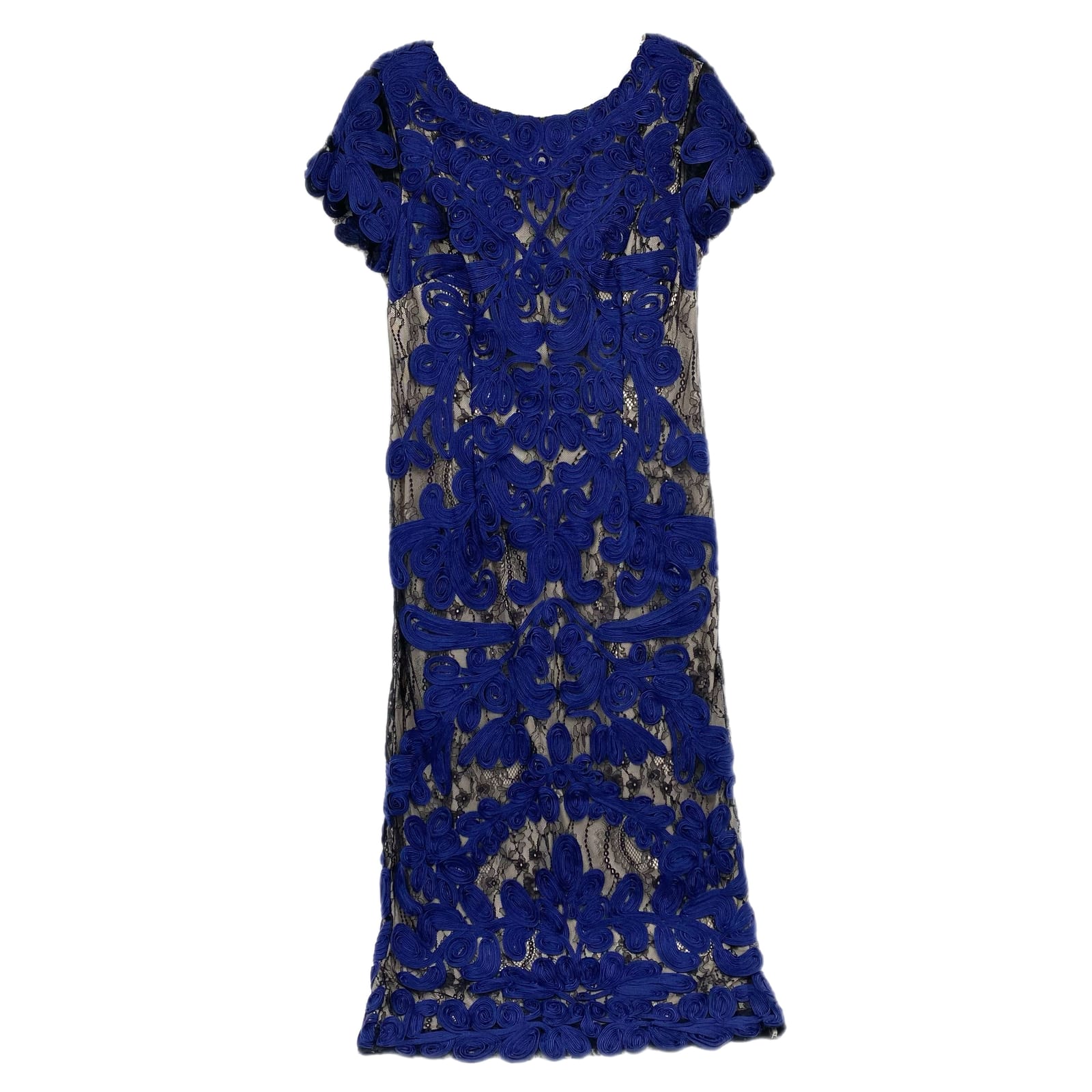 JS Collections Blue Black Lace Midi Dress