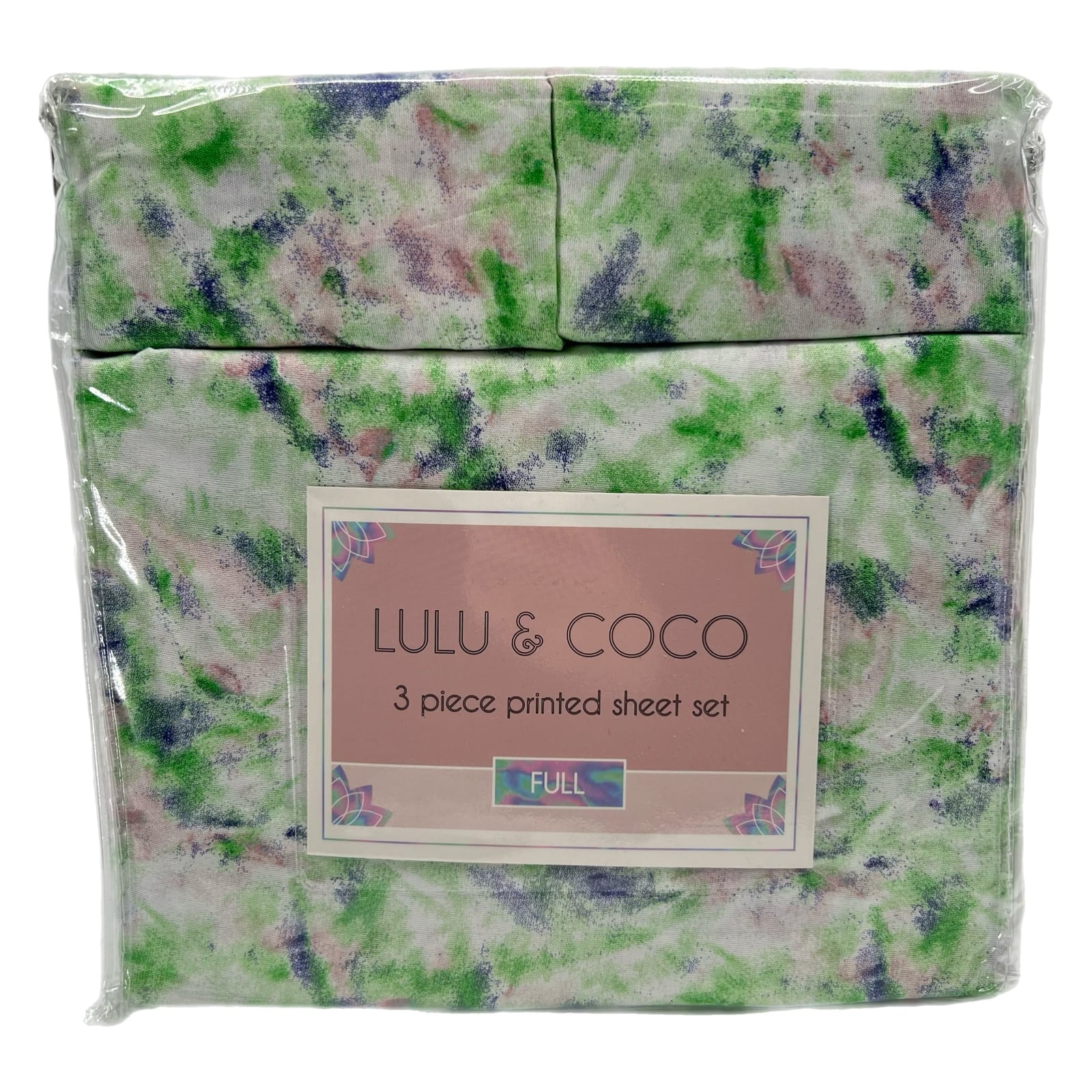 Lulu & Coco White/Green Printed 3pc FULL Sheet Set