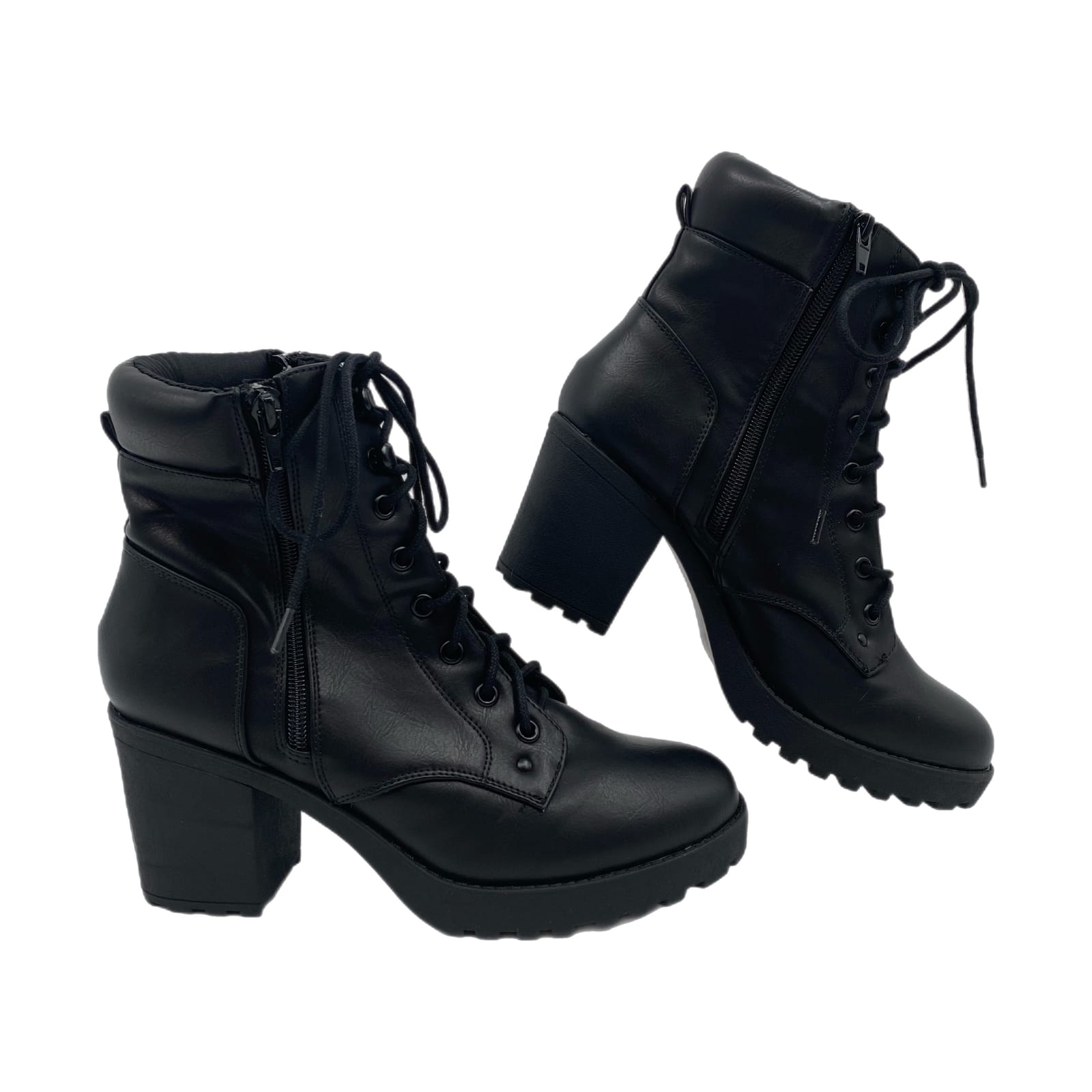 MIA Black Lace-Up Heeled Boots