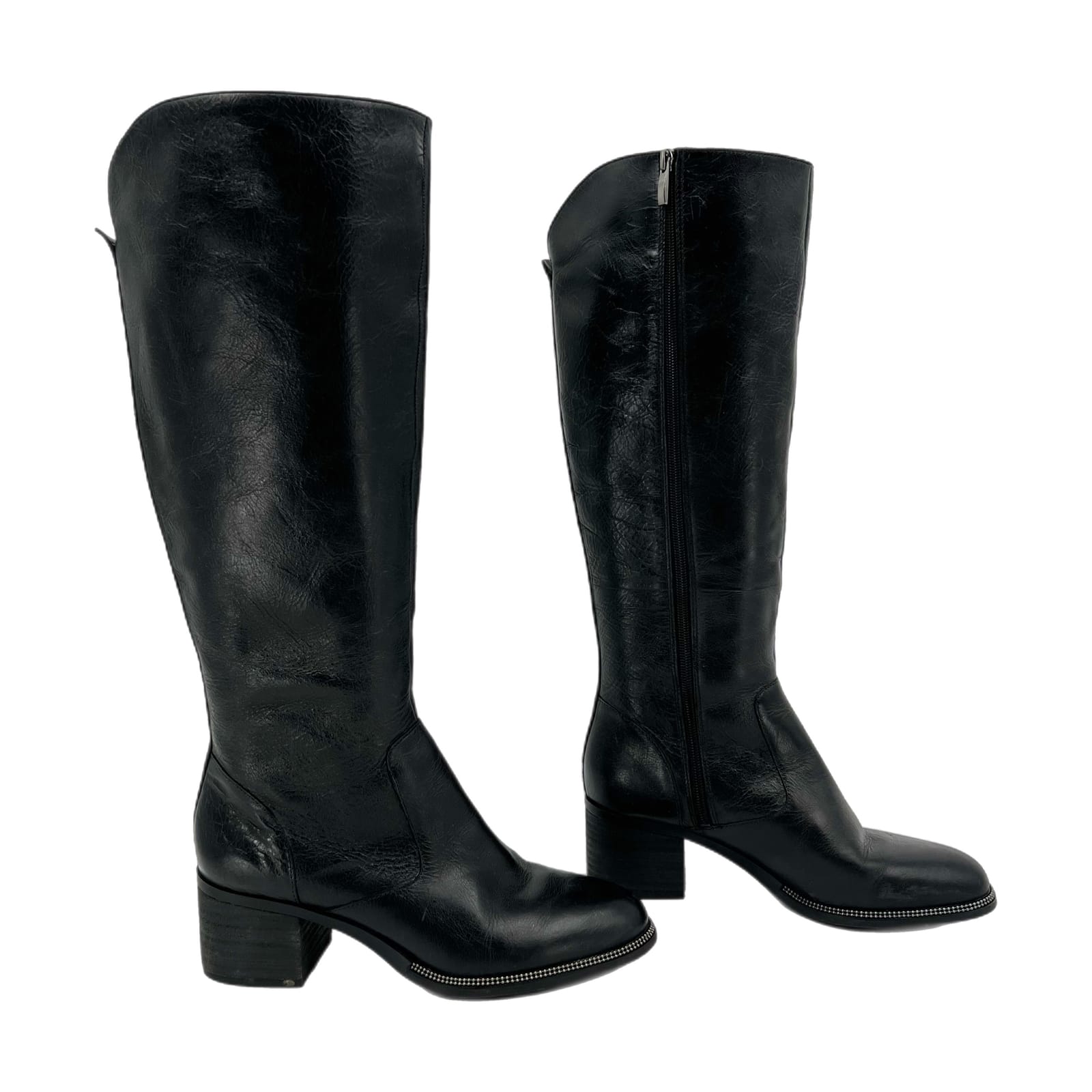 Franco Sarto Black Leather Knee High Heeled Boots