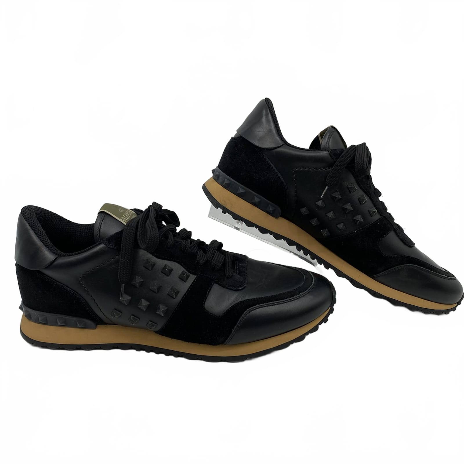 Valentino Garavani Black Leather Suede Studded Sneakers