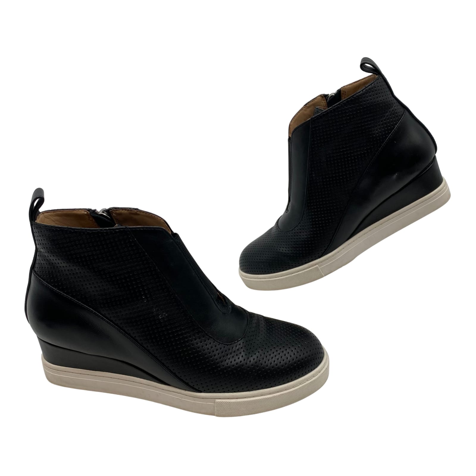 Paolo Black Leather Wedge Booties