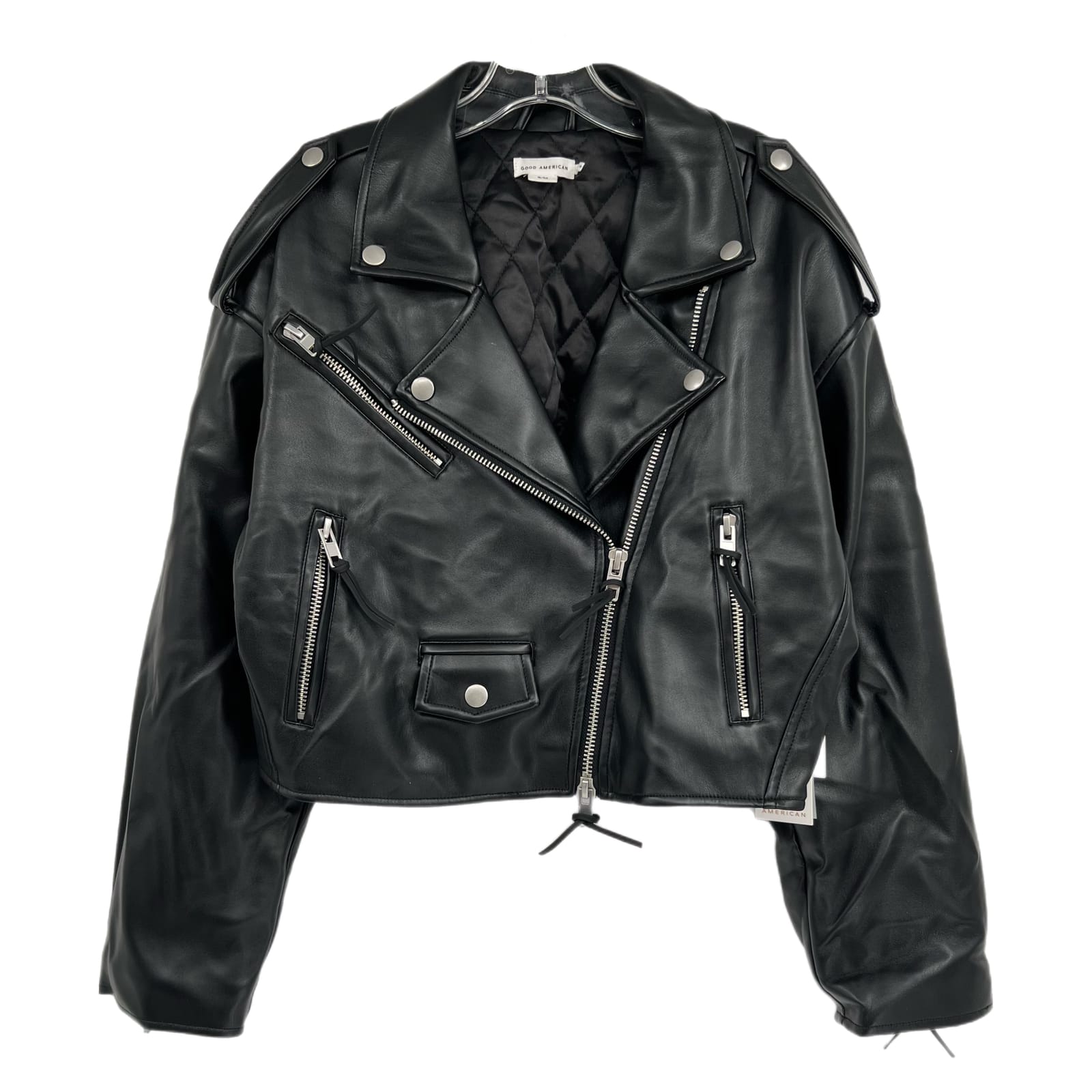 Good American Black Faux Leather Moto Jacket