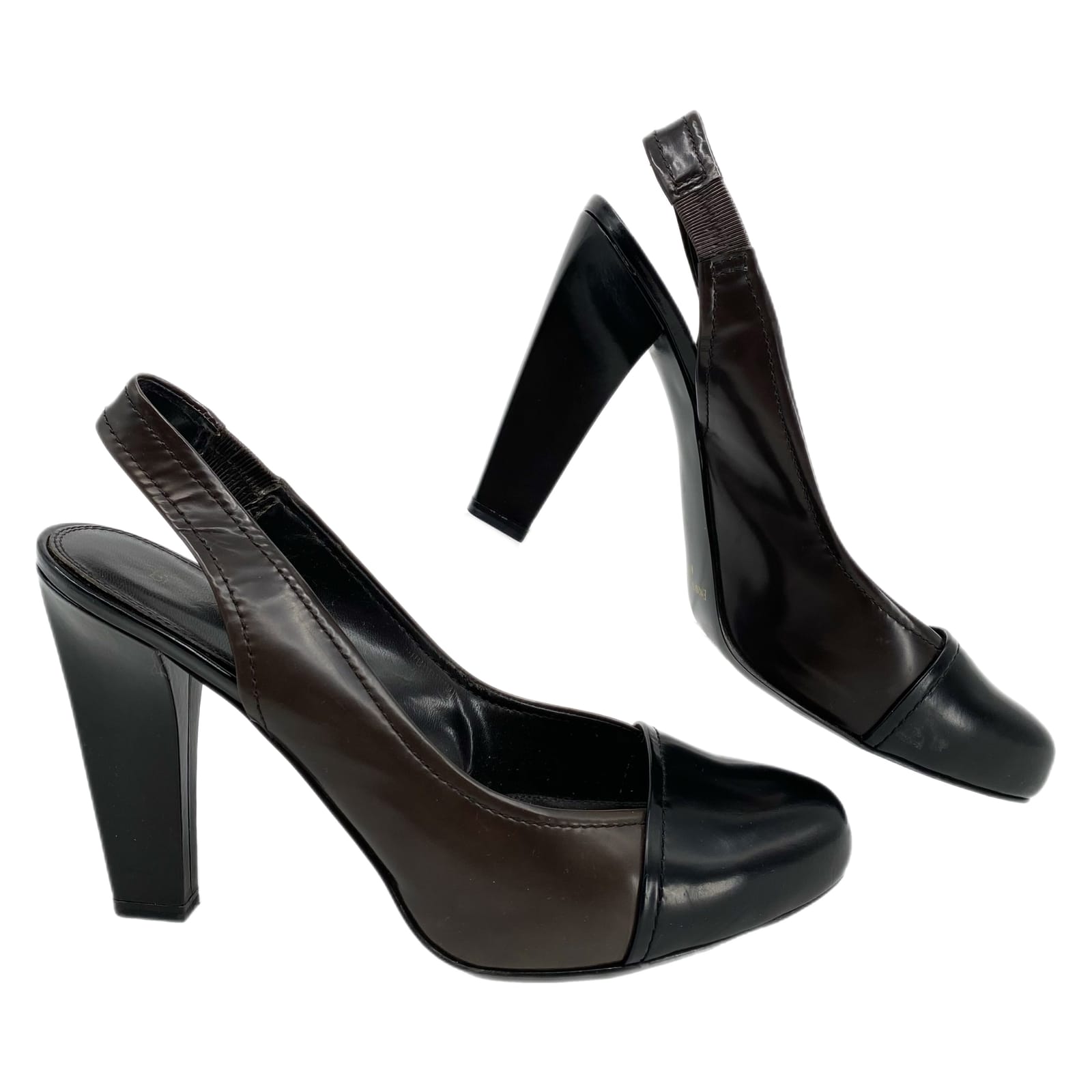 Enzo Angiolini Black Gray Cap Toe Slingback Heels