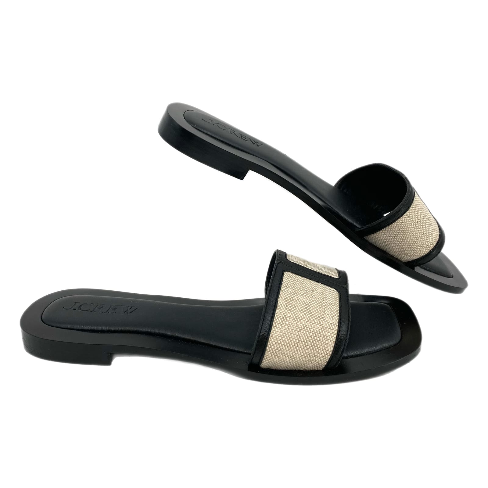 J. Crew Classic Black Beige Slide Sandals