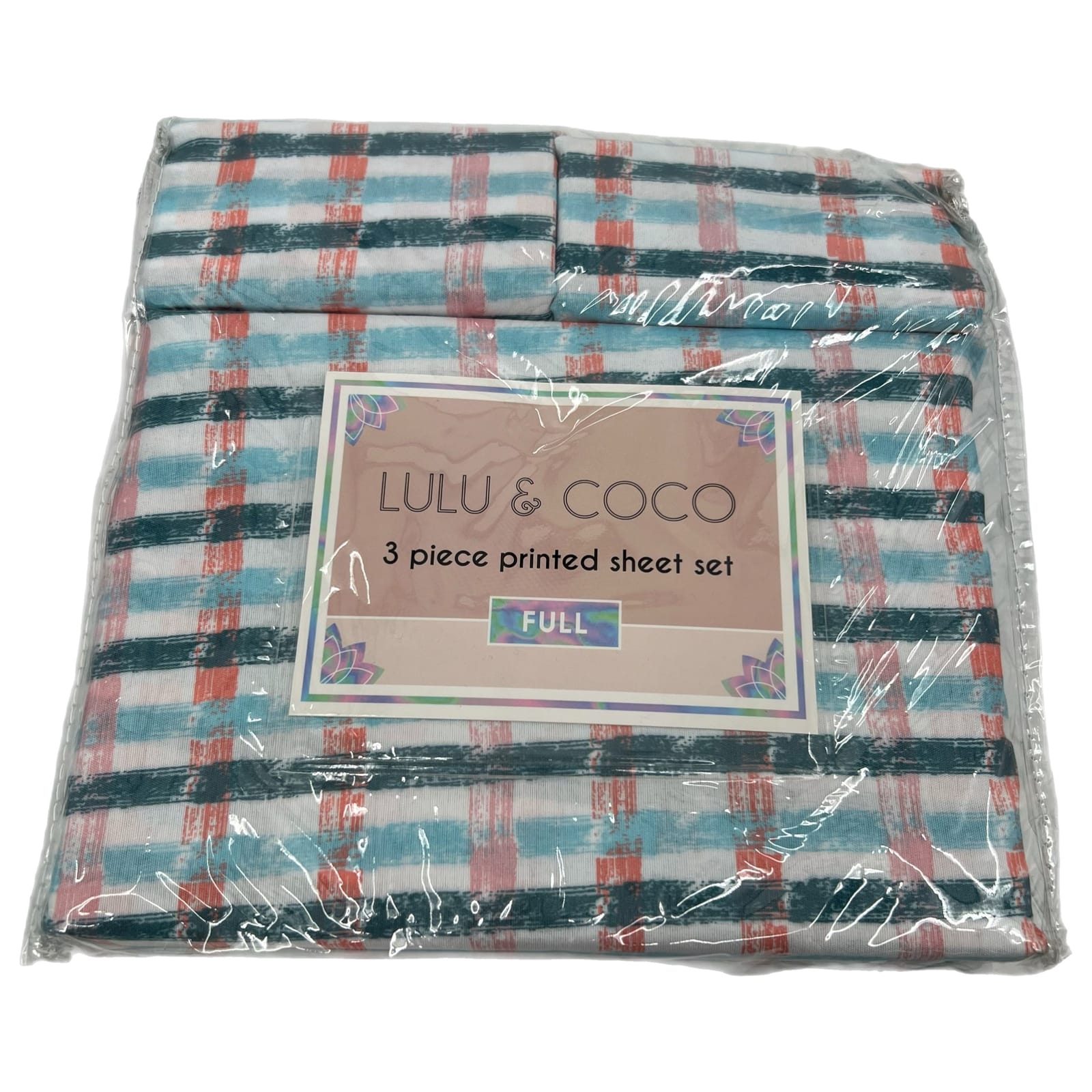 Lulu & Coco Blue/White/Pink 3pc Printed Full Sheet Set