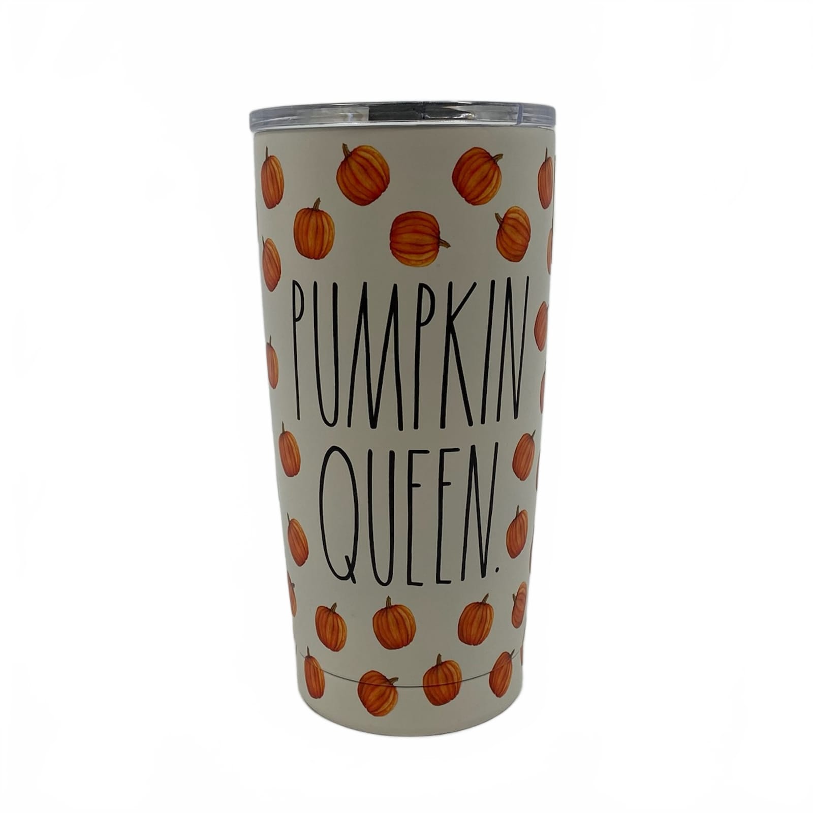 Rae Dunn White Orange Pumpkin Queen 17oz Travel Tumbler