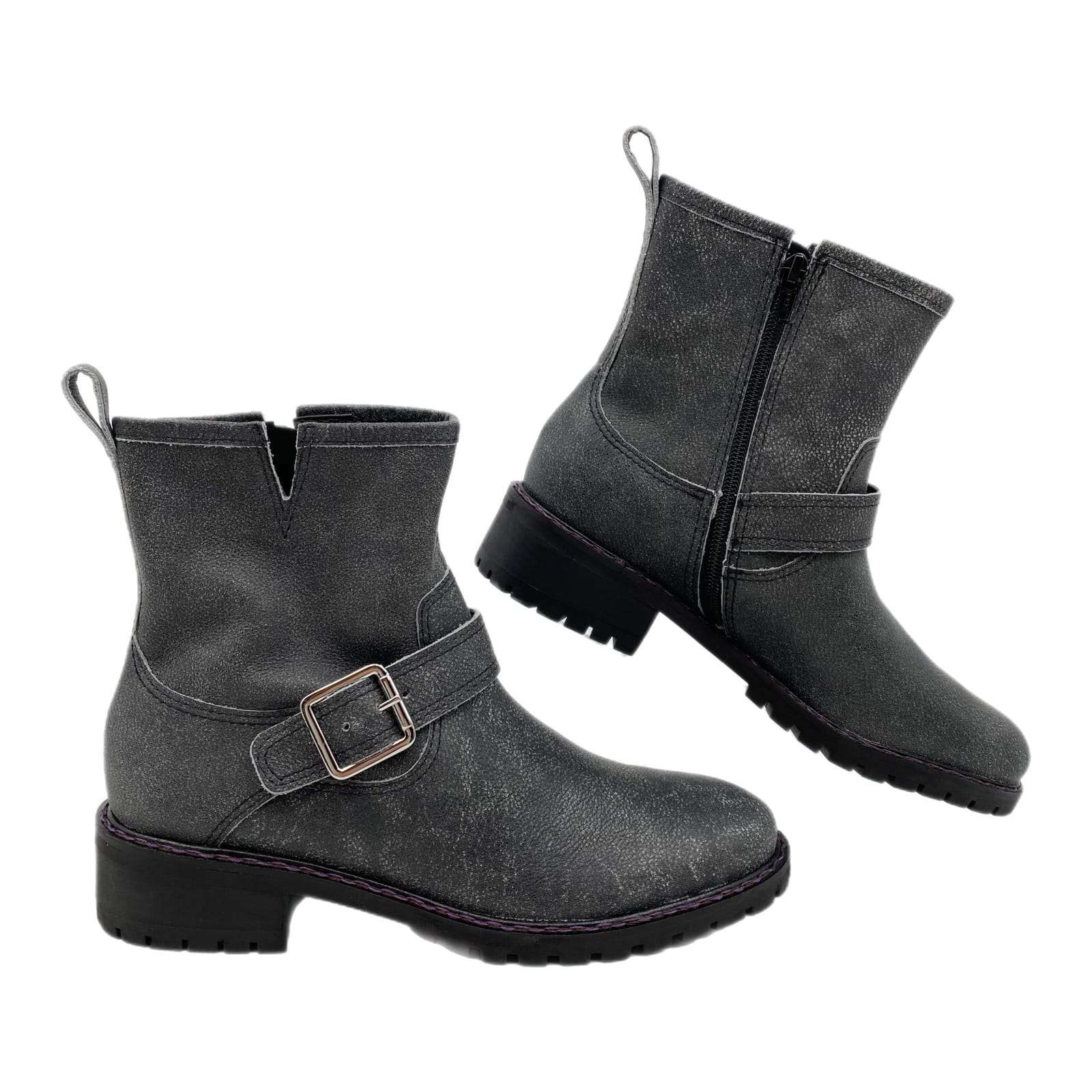 Lucky Brand Gray Leather Buckle Accent Kenadie Ankle Boots
