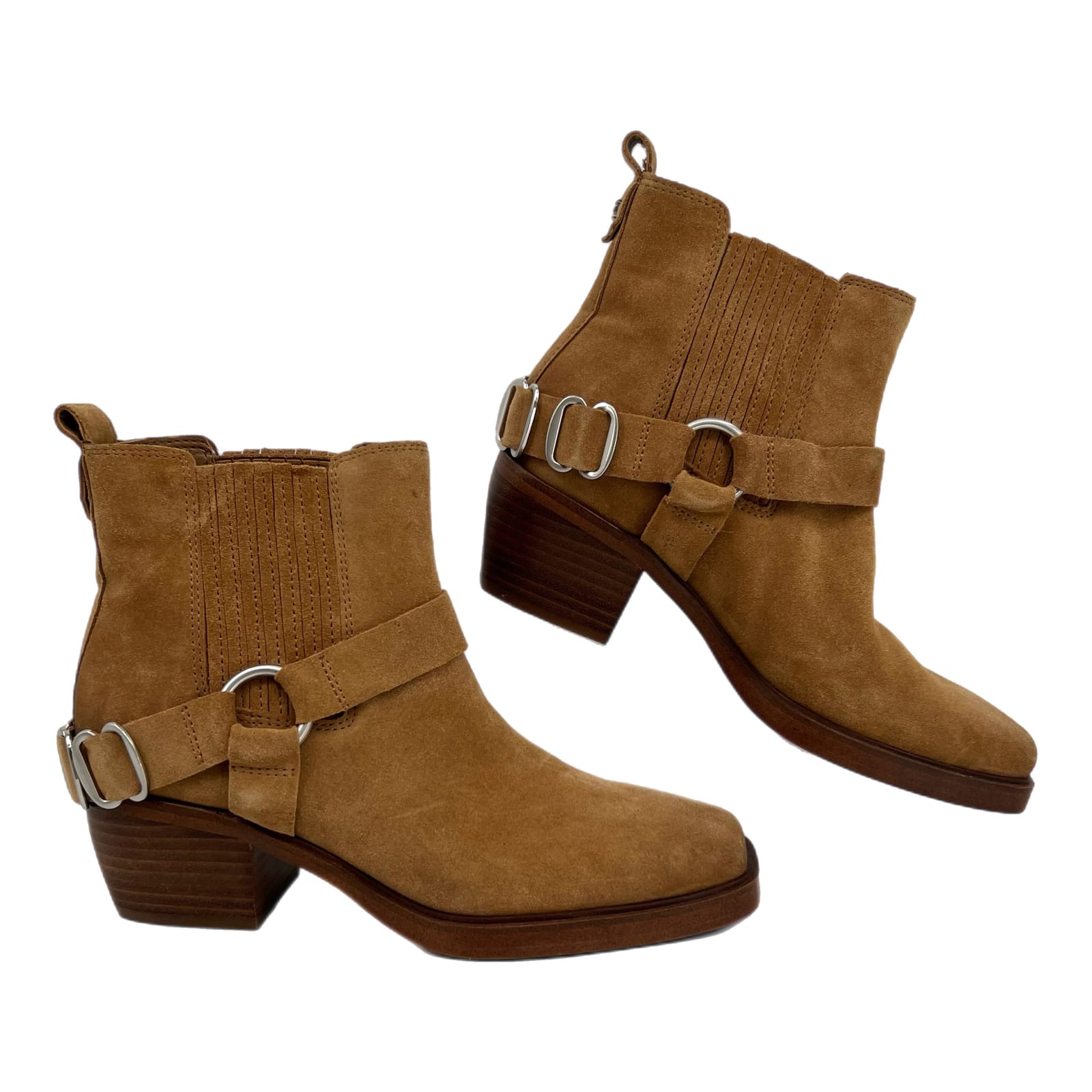 Sam Edelman Tan Suede Harness Square Toe Ankle Boots