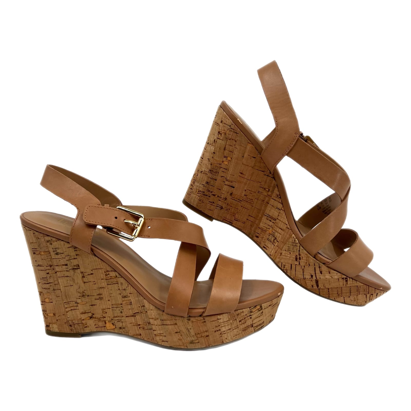 Franco Sarto Tan Strappy Leather Wedges