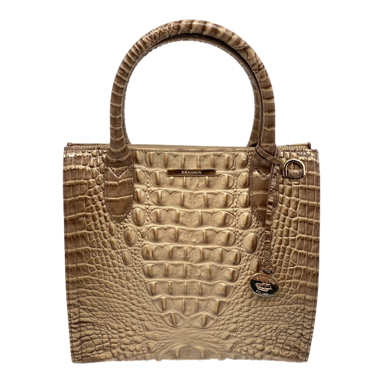 Brahmin Beige Sesame Ombré Croc Leather Satchel