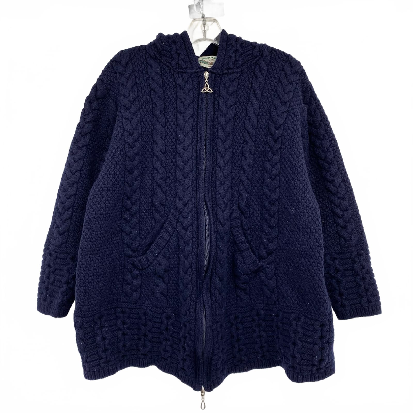 Aran Crafts Navy Zip-Up Merino Wool Cardigan