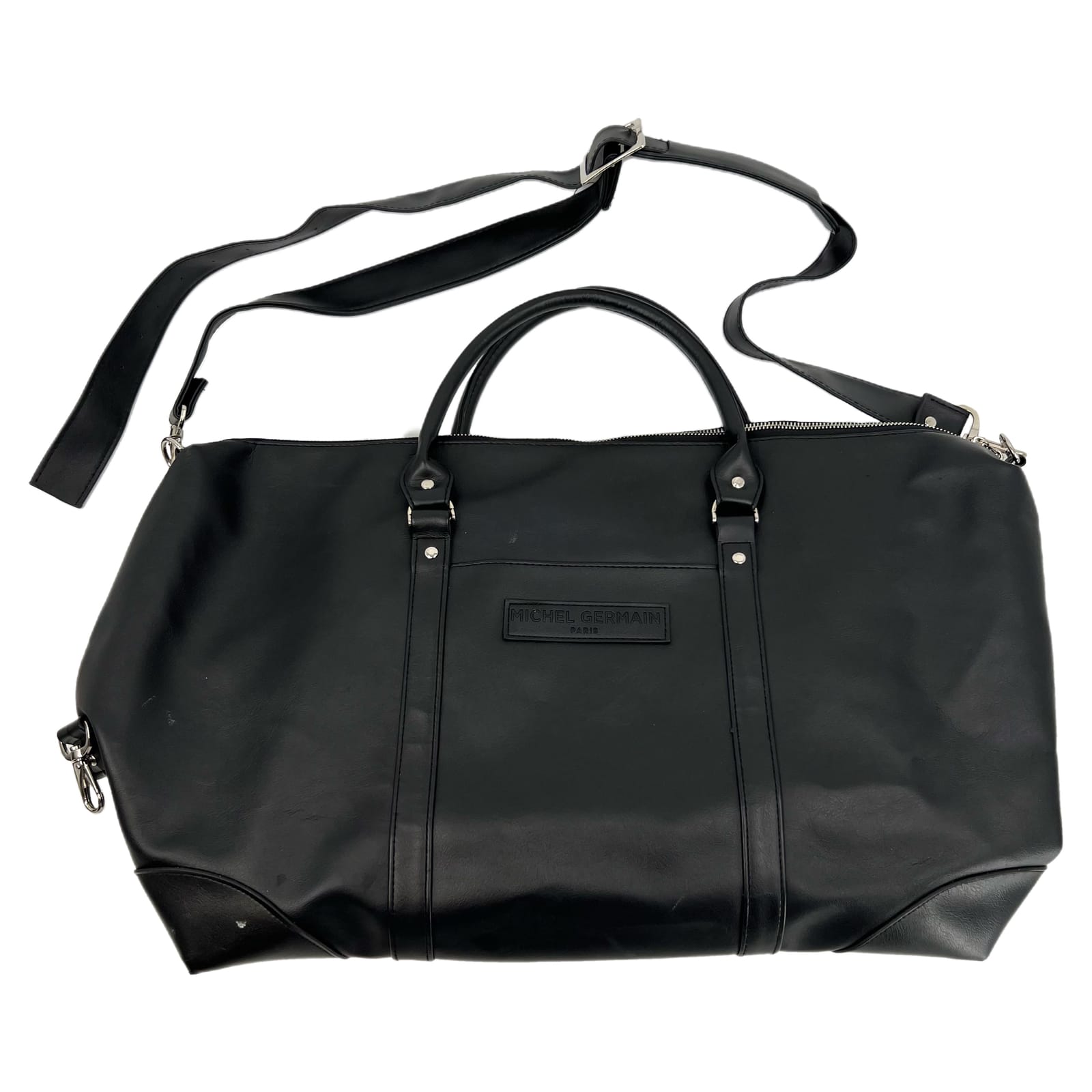 Michel Germain Black Leather Weekender Duffle Bag