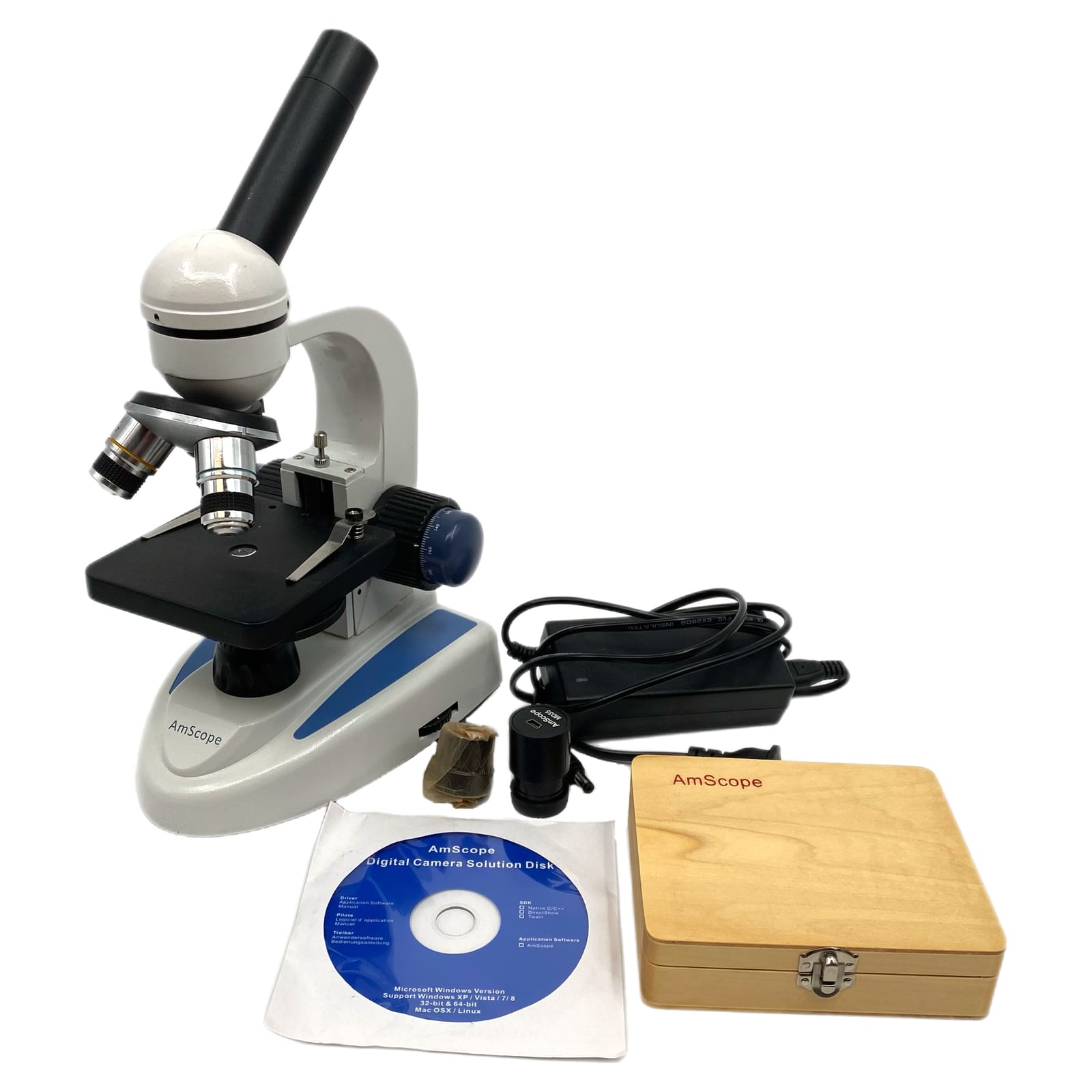 Amscope White Microscope & Slides Set